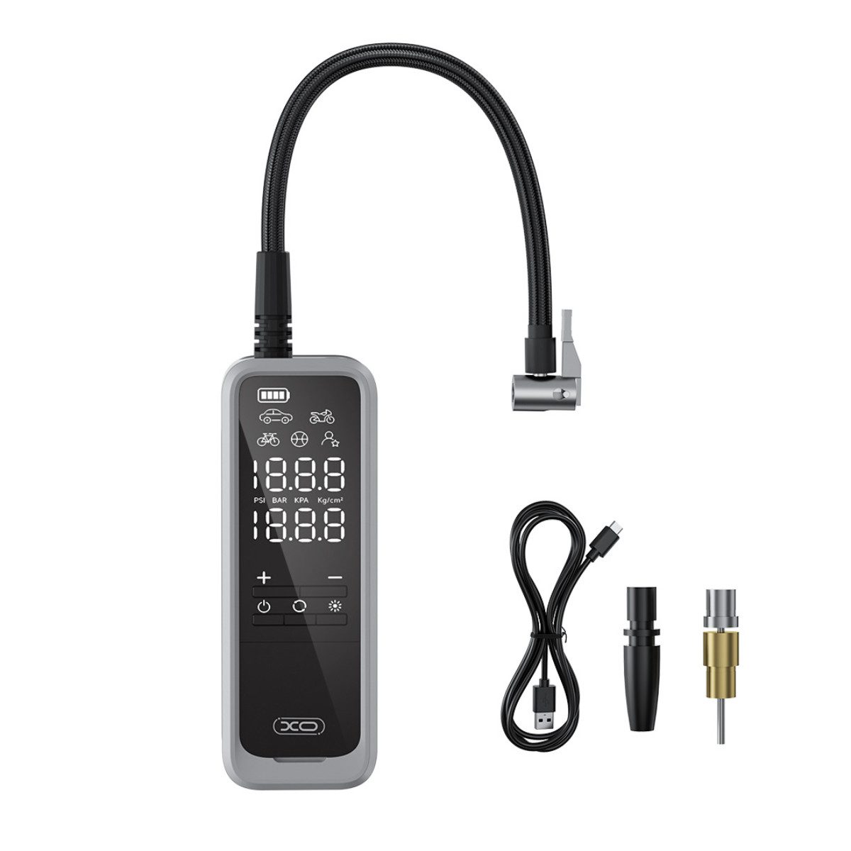 XO Akku-Handkompressor CZ018, 85 W, Kabellose Luftpumpe mit Digitalanzeige und Auto-Stopp-Funktion