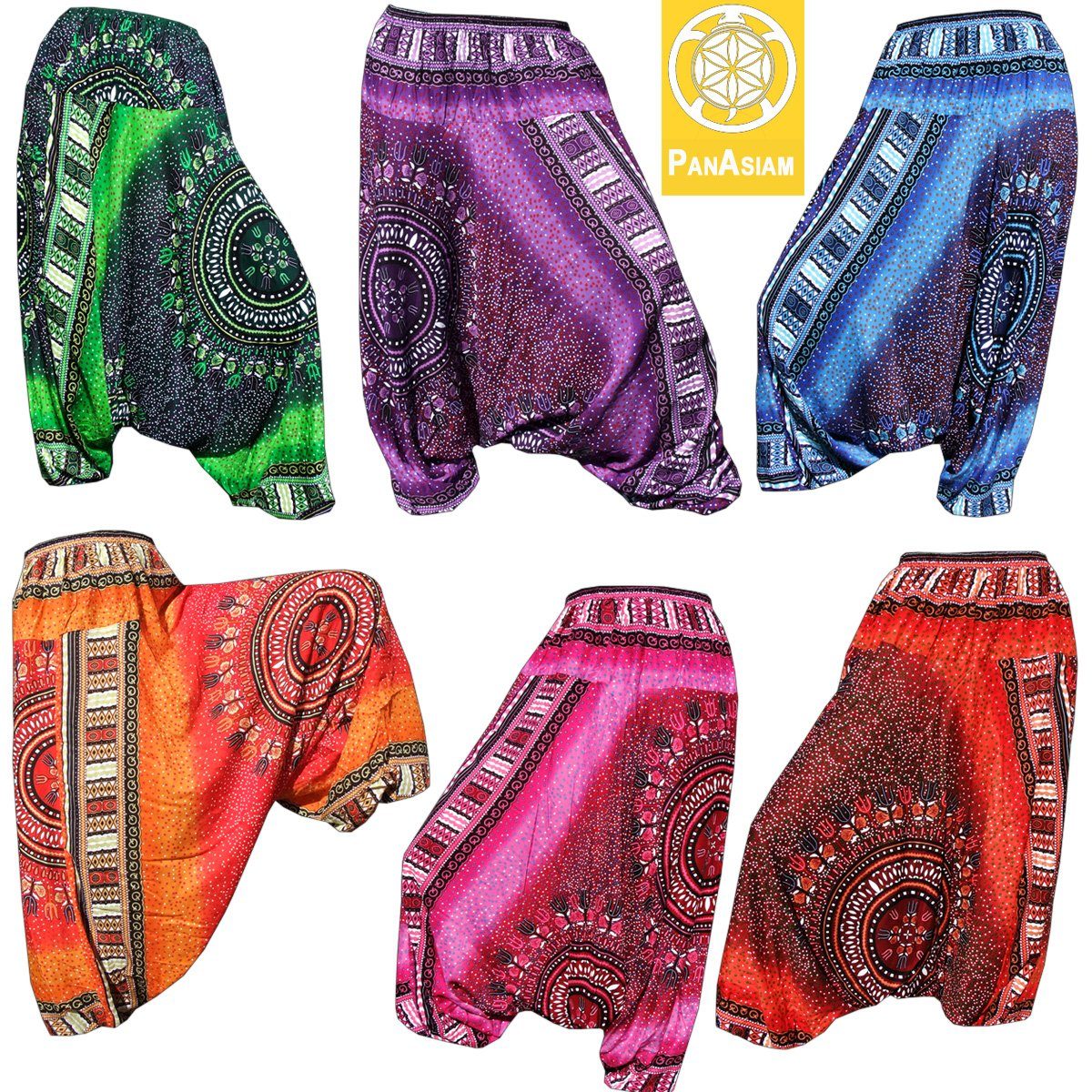 PANASIAM Haremshose Aladinhose Maoi Haremshose aus 100% natürlicher Viskose Pumphose auch als Overall tragbar Damen bequeme Freizeithose Pluderhose