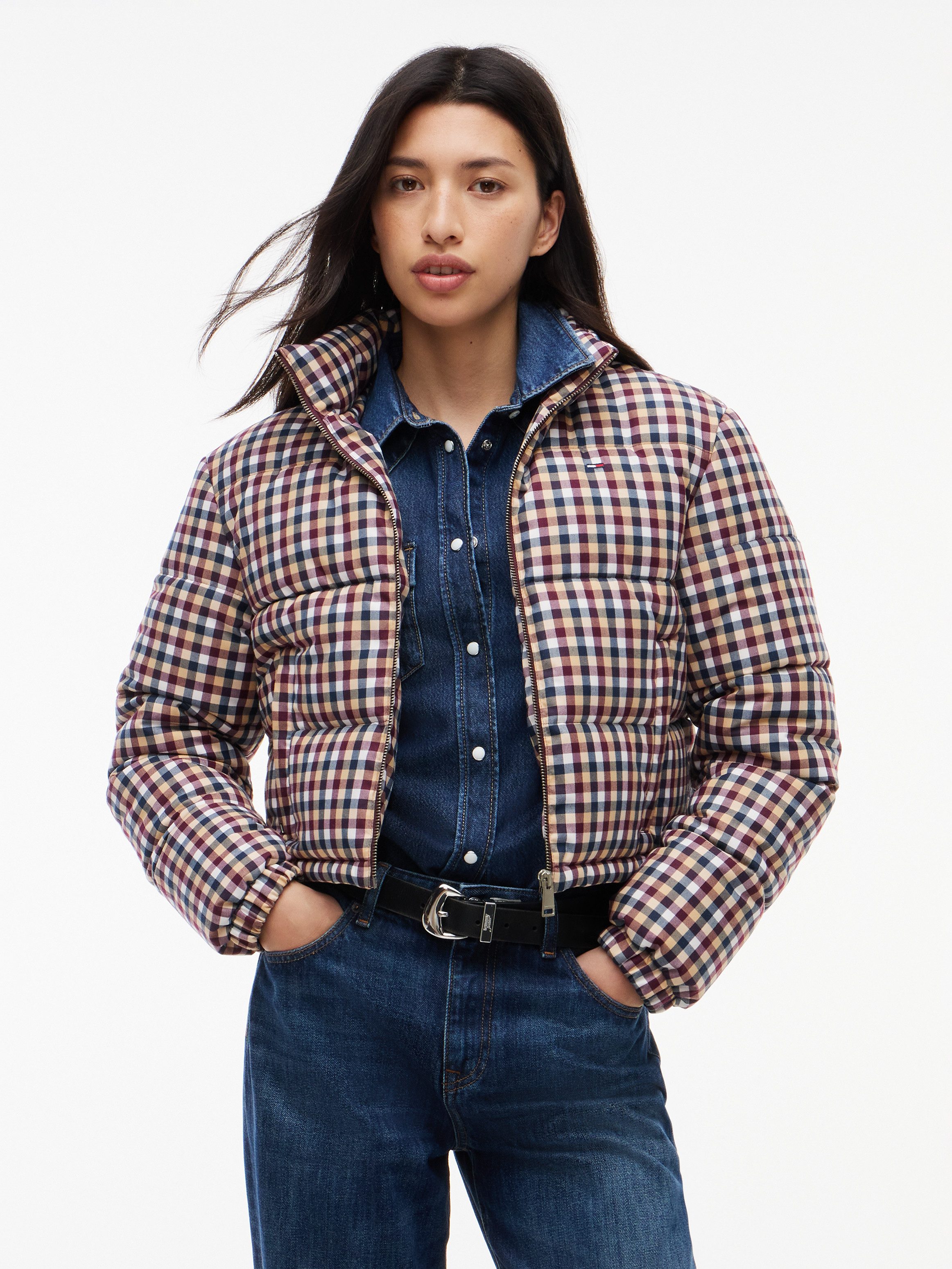 Tommy Jeans Steppjacke TJW CROP CHECK PUFFER Kunstfaser