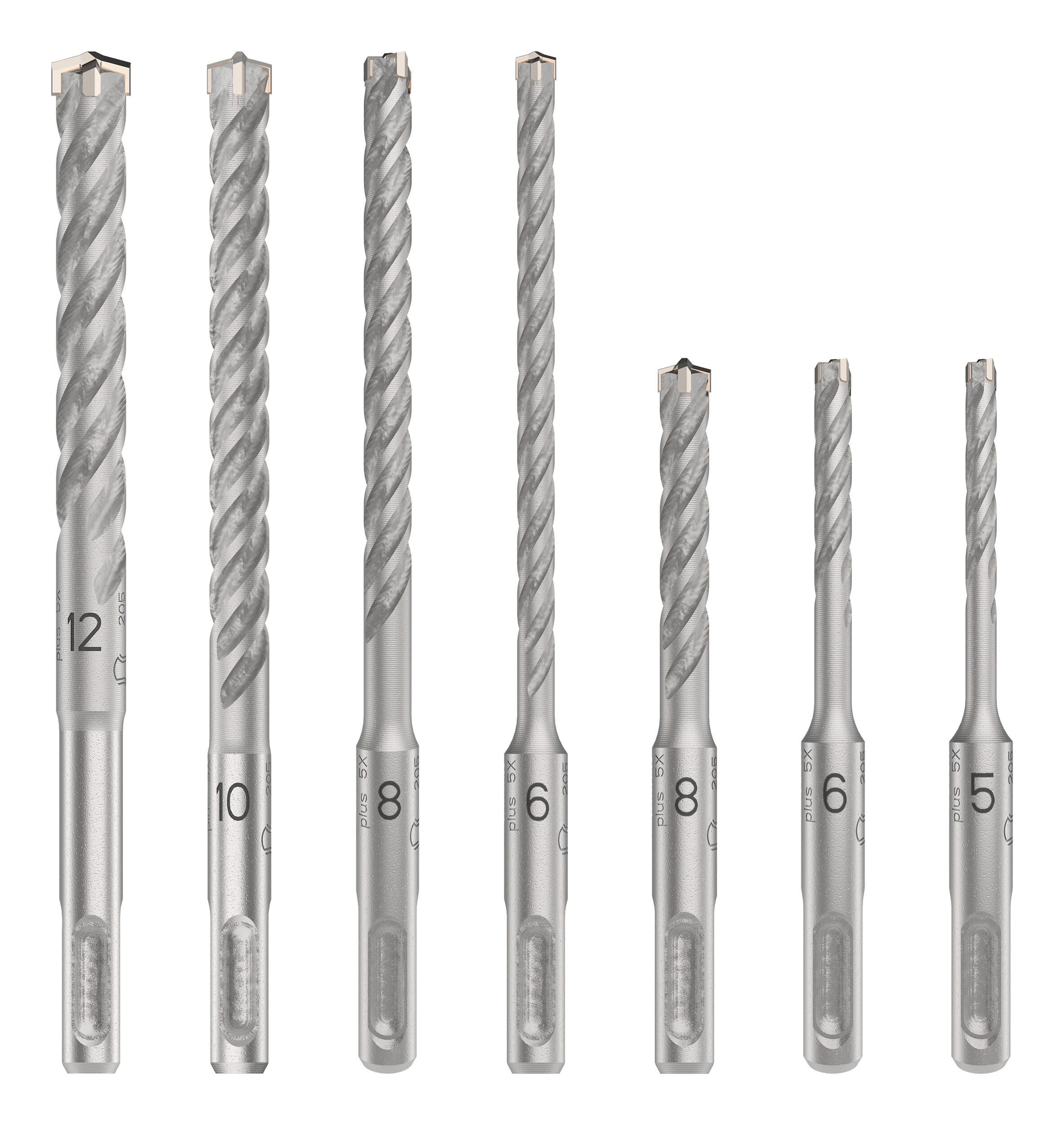 BOSCH Universalbohrer Pro SDS plus-5X, (7 Teile), SDS plus-5X Hammerbohrer-Set, 5/6/8/6/8/10/12 mm, 7-teilig