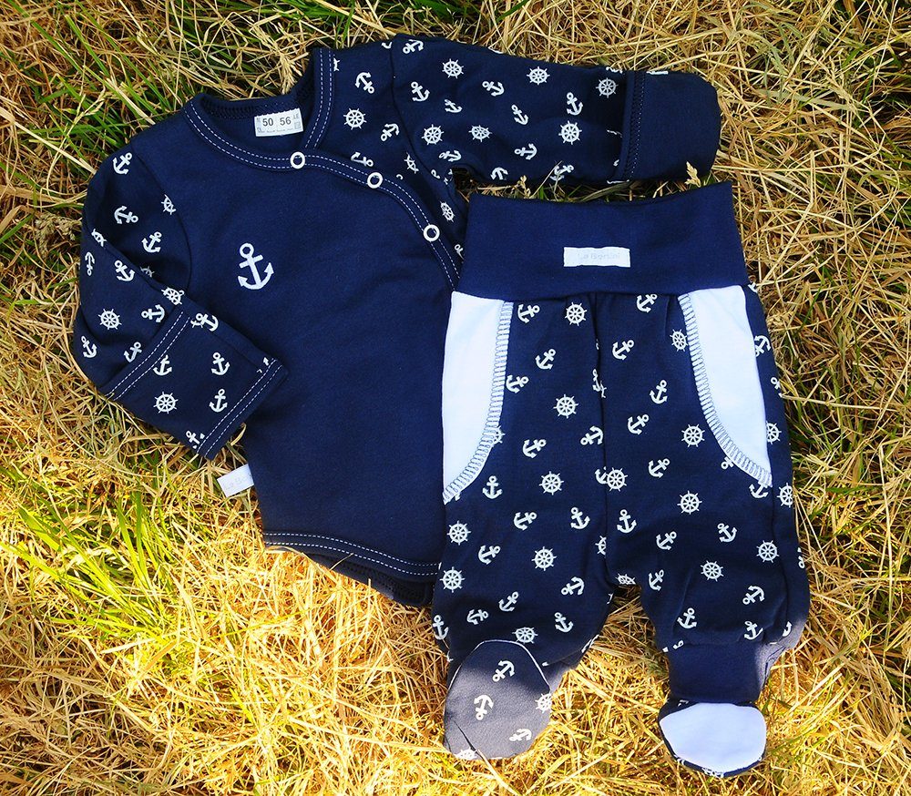 La Bortini Body & Hose Wickelbody Hose Baby Anzug 2tlg Set Body in Blau oder Weiß mit Anker aus reiner Baumwolle, 44-50 56 62 68 74 80 86 92 98