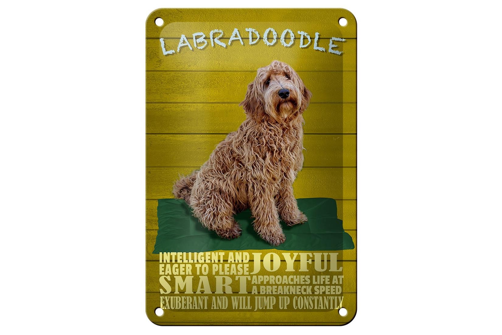 Femer GmbH Metallschild Spruch 12x18cm Labradoodle Hund will jump up, (1 St), gewölbte Oberfläche, abgerundete Ecken, umgeschlagene Kanten