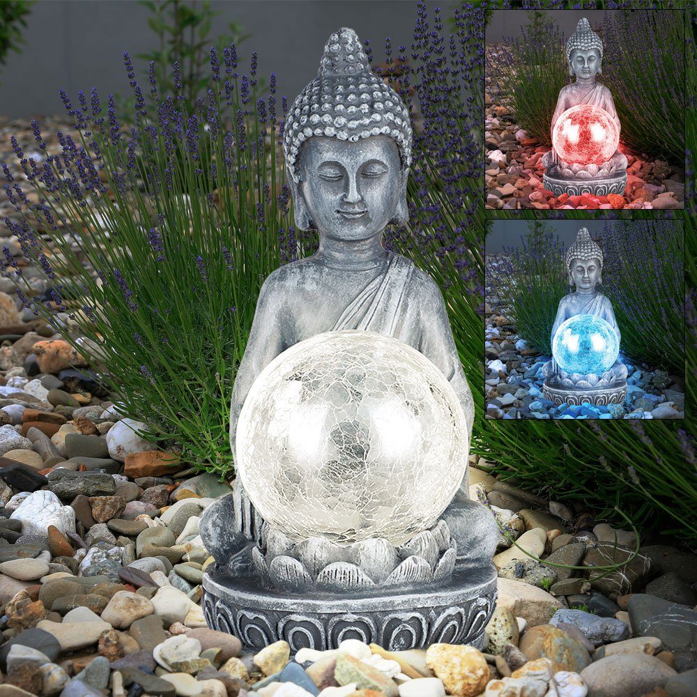 Buddha LED Solarleuchte, Figur Glaskugel Solarleuchte crackle Garten etc-shop LED mit