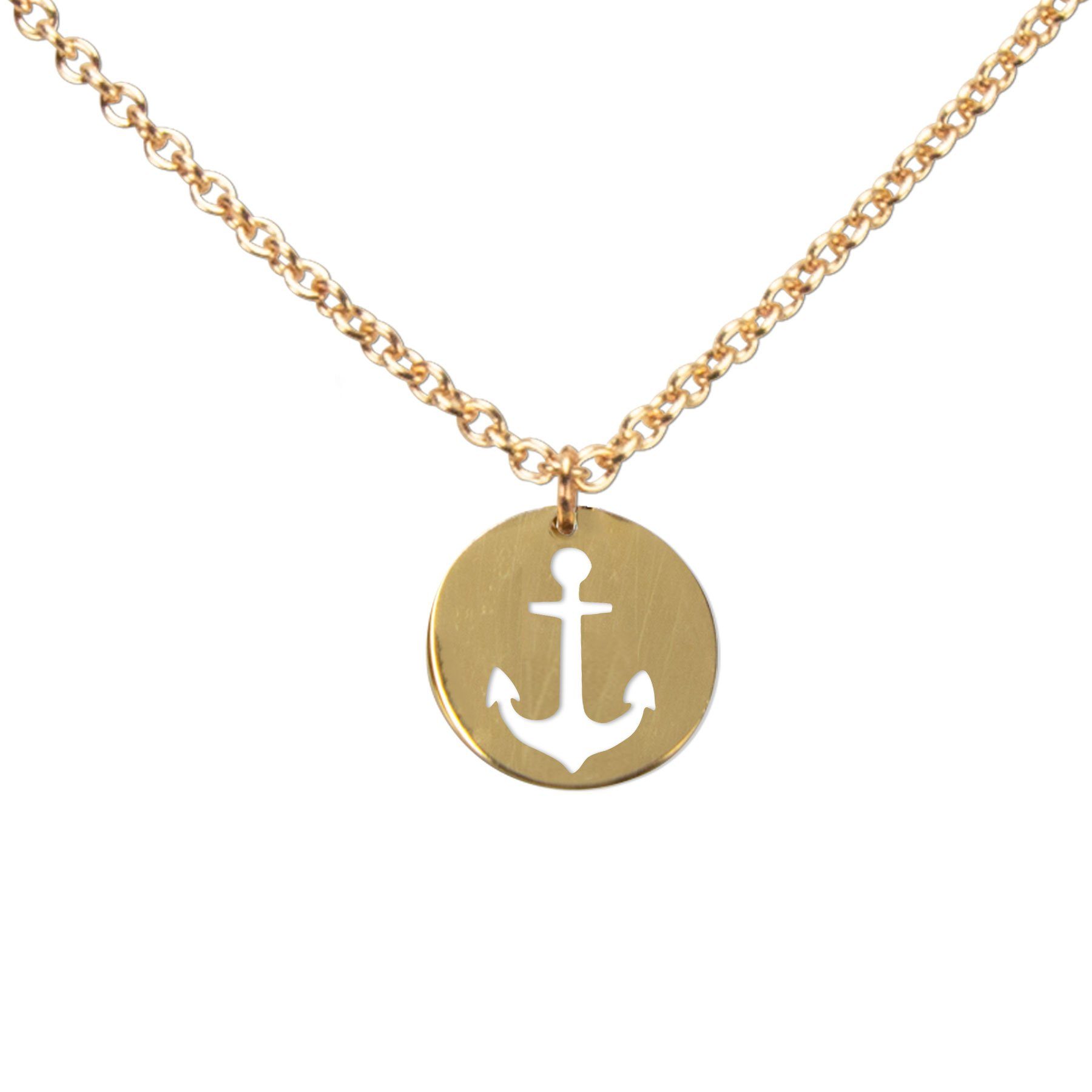 DAHEIM Kette mit Anhänger Halskette Anker (vergoldet), - filigrane Kette Maritim für Damen und Frauen, Heimat-Schmuck aus Ede