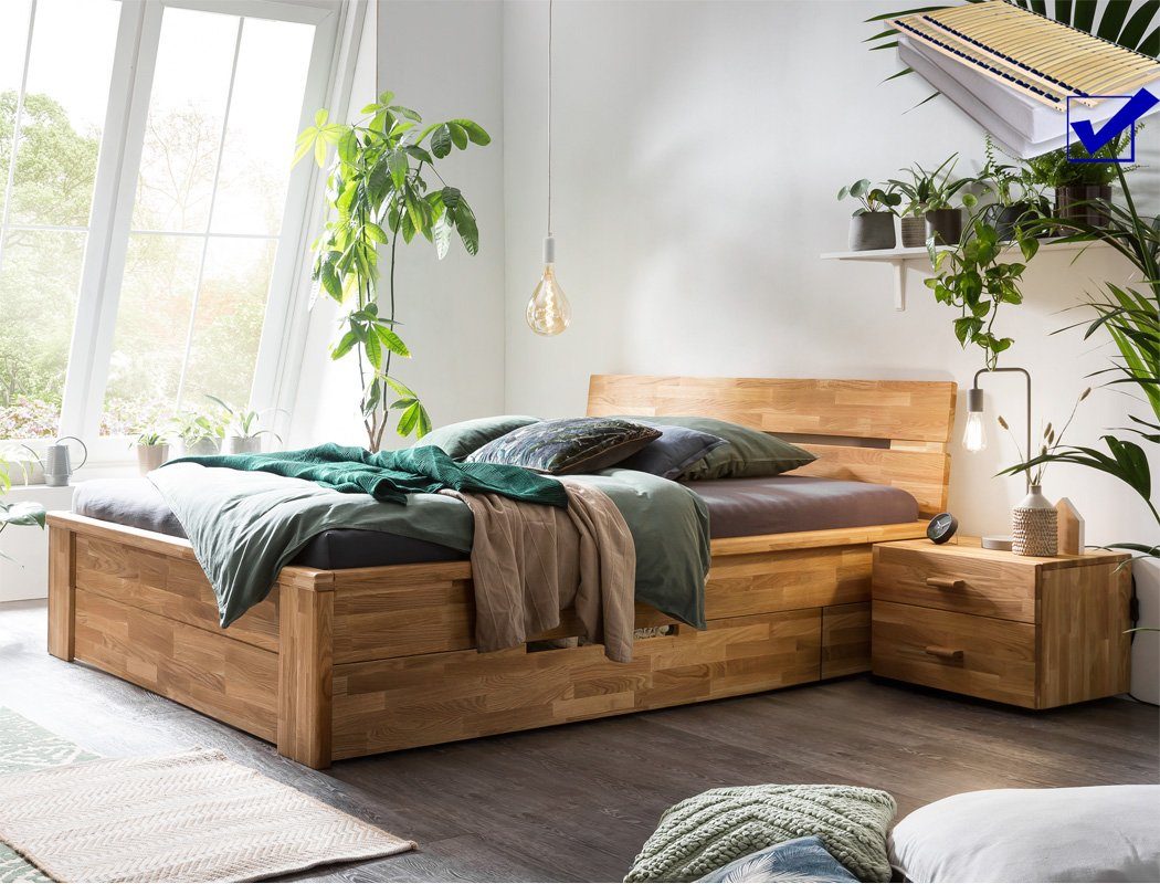 expendio Massivholzbett Cleo (Spar-Set, 3-tlg), Wildeiche günstig online kaufen