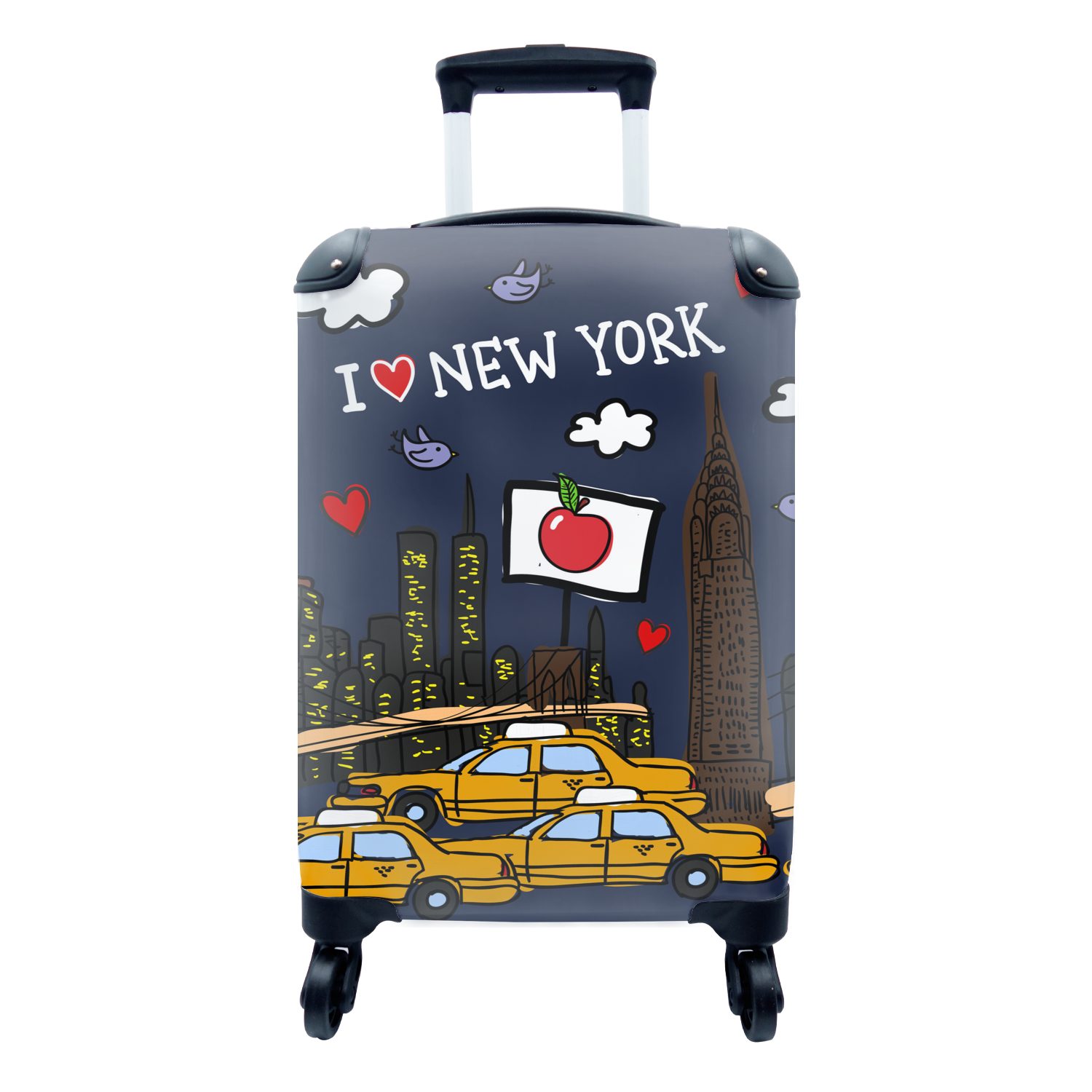 MuchoWow Handgepäckkoffer New York - Nacht - Zeichnung, 4 Rollen, Reisetasche mit rollen, Handgepäck für Ferien, Trolley, Reisekoffer