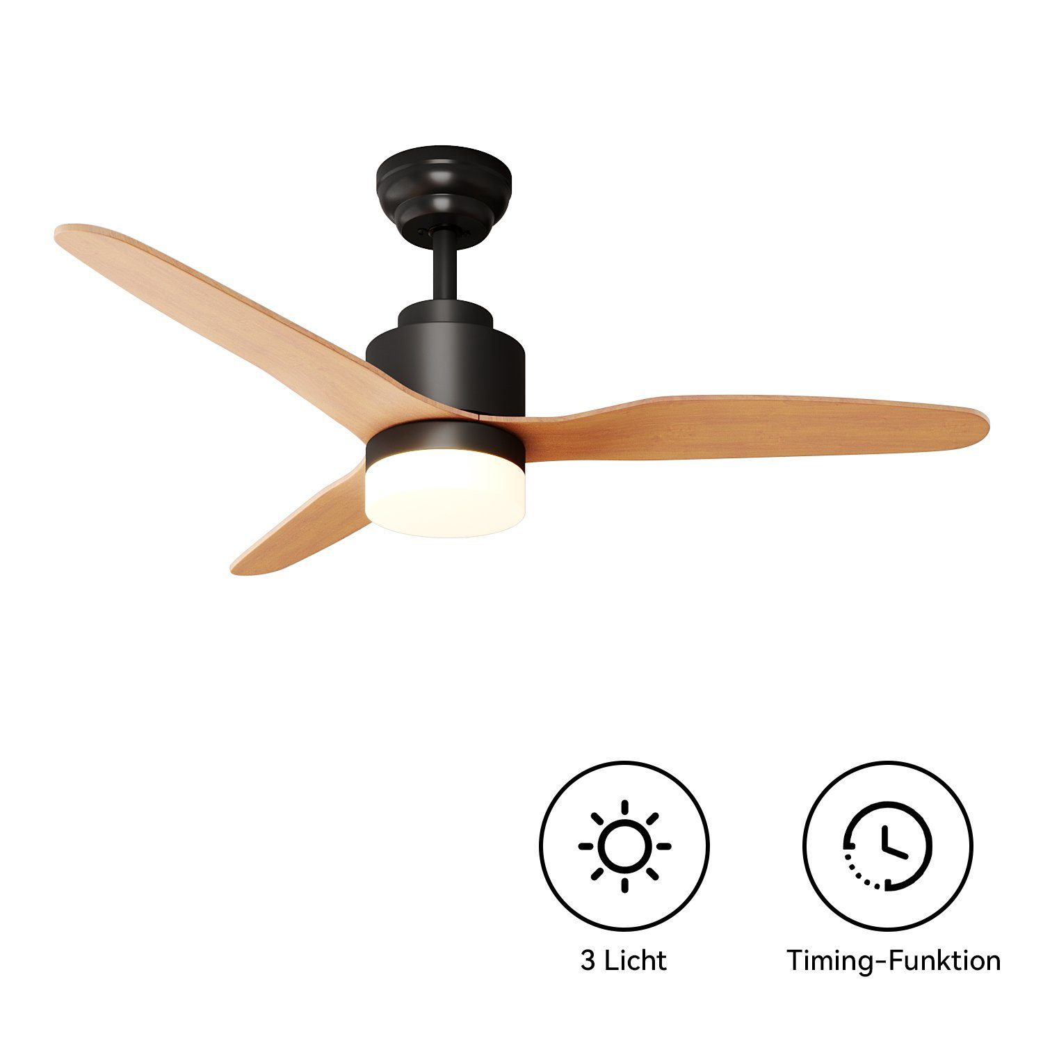 SONNI Deckenventilator 119 cm, 3 Flügel, 3 Leistungsstufen, leise mit Beleuchtung dimmbar, Intelligente Zeiteinstellung, Fernbedienung gesteuert