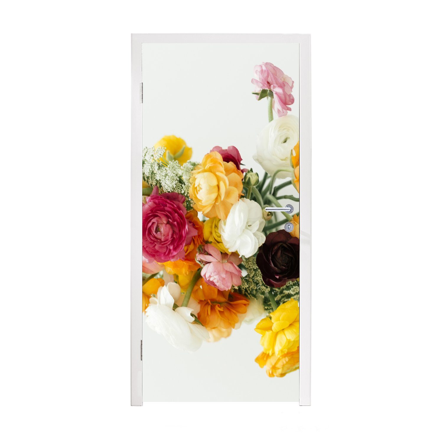 MuchoWow Türtapete Blumenstrauß aus bunten Butterblumen auf einem hellen Hintergrund, Matt, bedruckt, (1 St), Fototapete für Tür, Türaufkleber, 75x205 cm