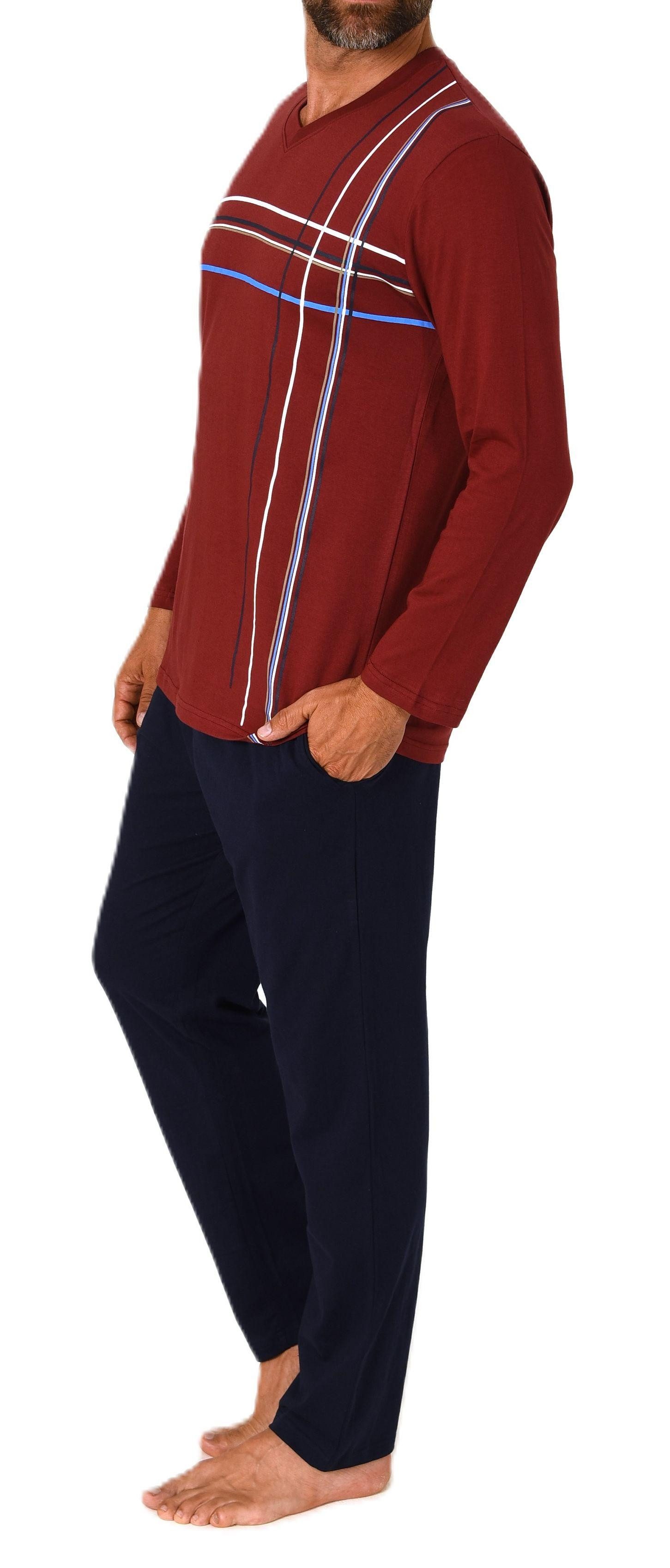 Normann Pyjama Herren Schlafanzug langarm Pyjama mit Frontprint - auch in Übergrößen