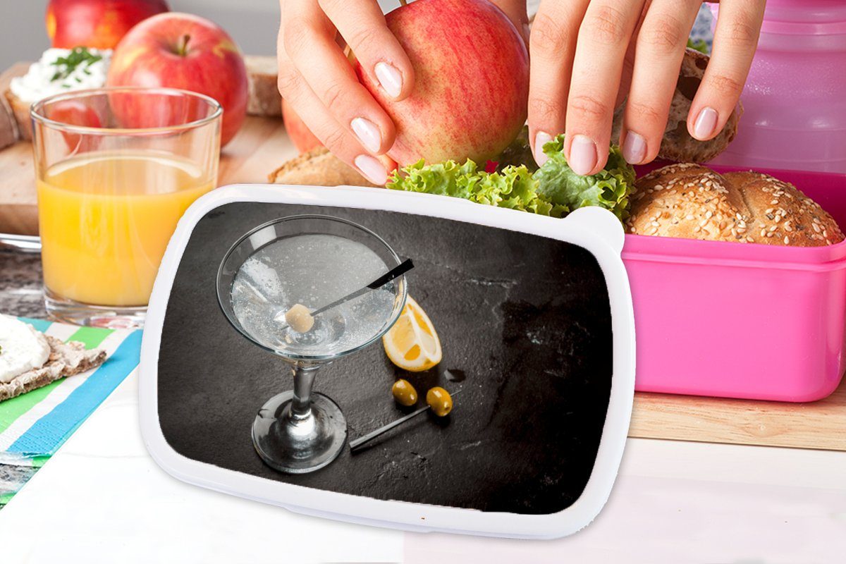MuchoWow Lunchbox Alkohol - Martini Snackbox, Kunststoff Erwachsene, - für Oliven, - rosa Brotbox Kunststoff, Mädchen, Brotdose Früchte (2-tlg), Kinder