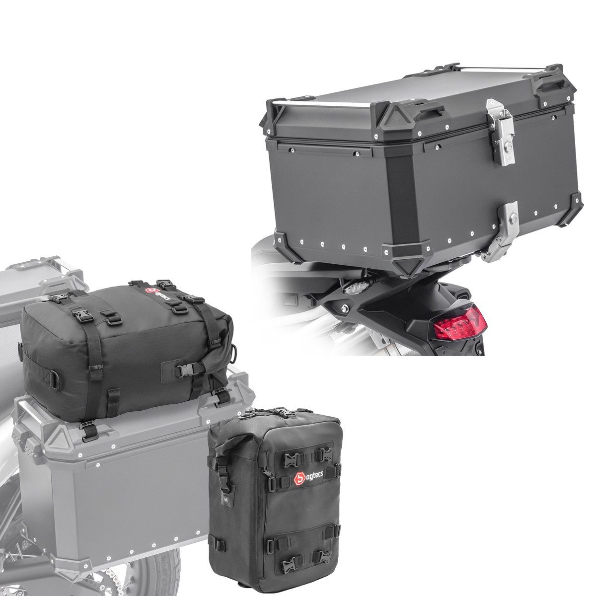 Bagtecs Schraube Alu Top Case 65 Liter + Set 2x Zusatztasche