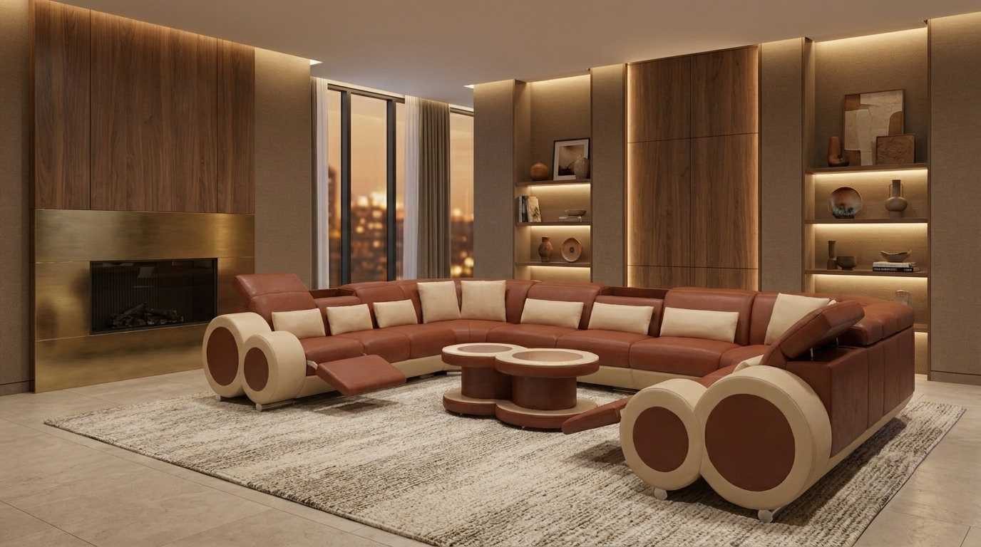JVmoebel Wohnlandschaft Exklusive Wohnlandschaft Braun U Form Couchtisch Luxus Polstermöbel, 2 Teile, Special features, Sofa U-form