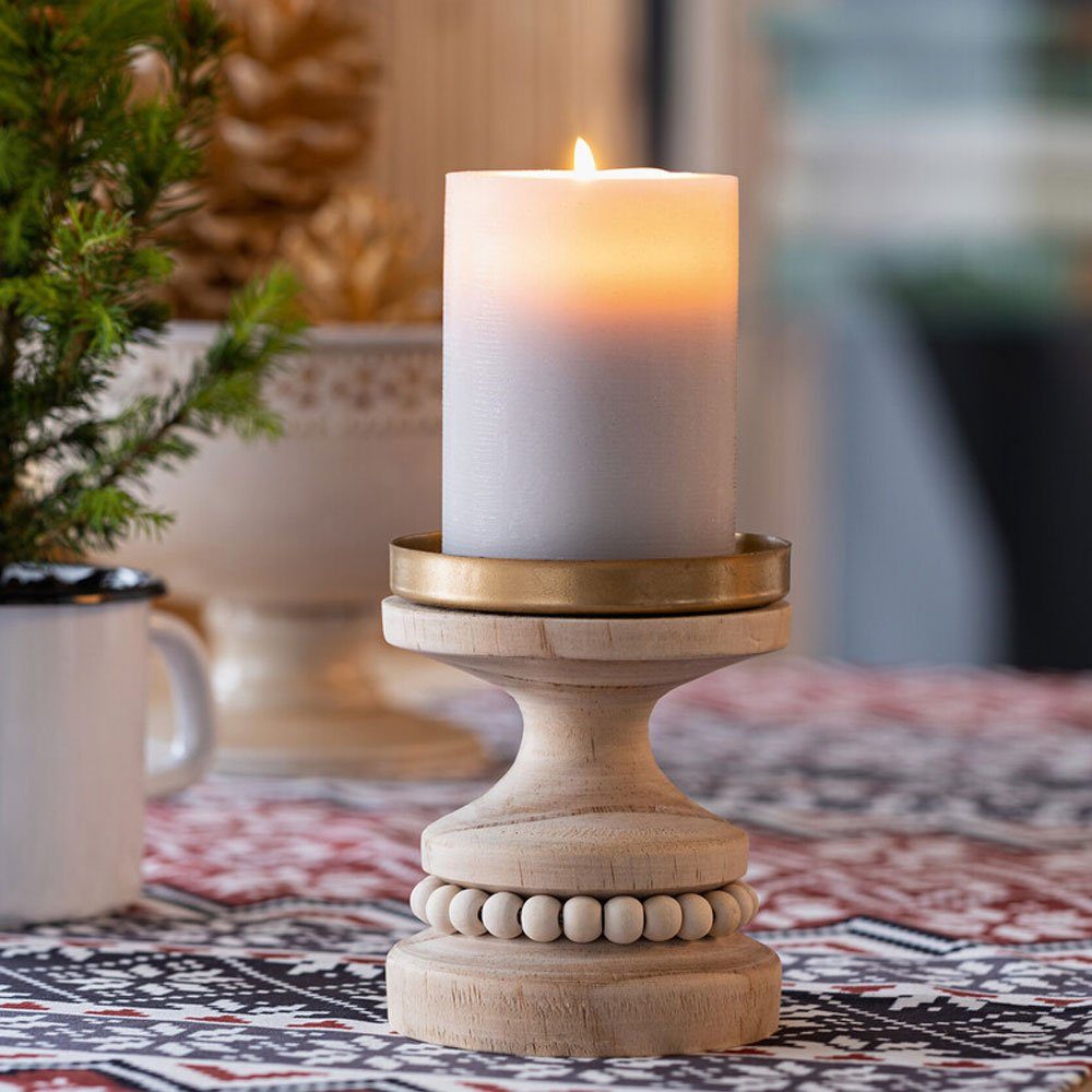 Home-trends24.de Kerzenhalter Kerzenhalter Kerzen Windlicht Holz Kerzenständer Boho Deko Braun
