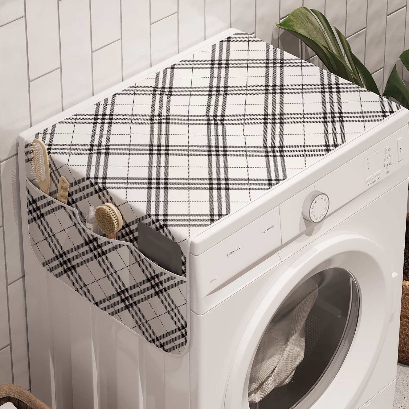Monochrome Abakuhaus Diagonal und Plaid Waschmaschine Badorganizer für und Trockner, Anti-Rutsch-Stoffabdeckung
