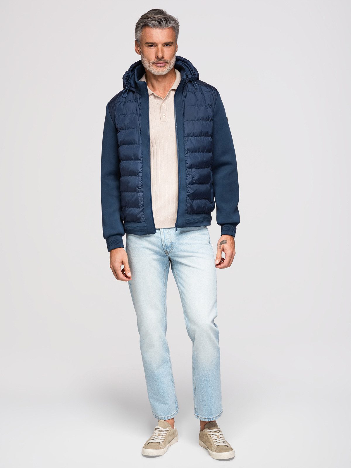 OMBRE Steppjacke Gestepptes Bomberjacke mit Kapuze und Strickärmeln – Bild 2 von 5