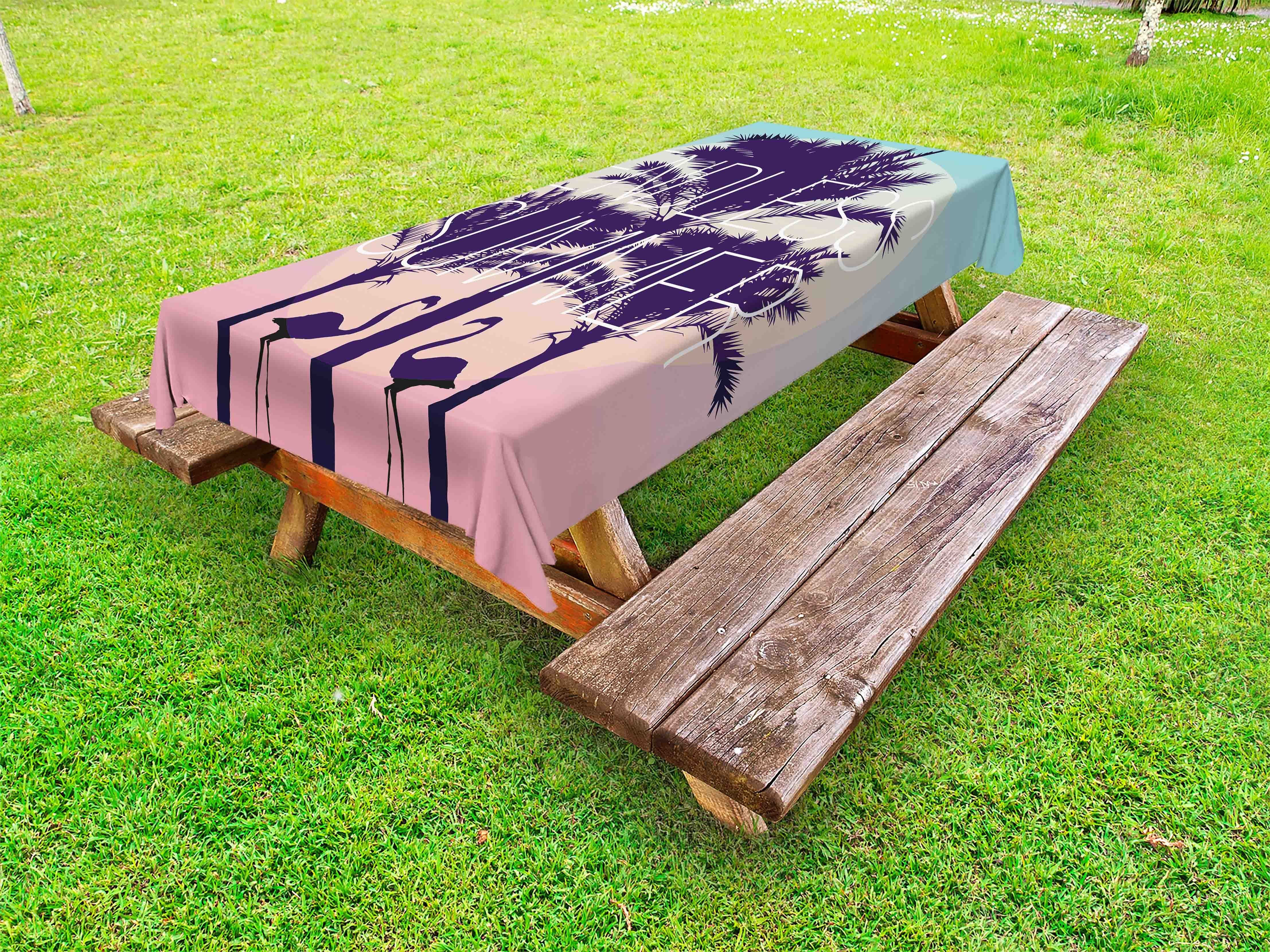 Abakuhaus Tischdecke dekorative waschbare Picknick-Tischdecke, Endloser Sommer Exotische Flamingo Palm
