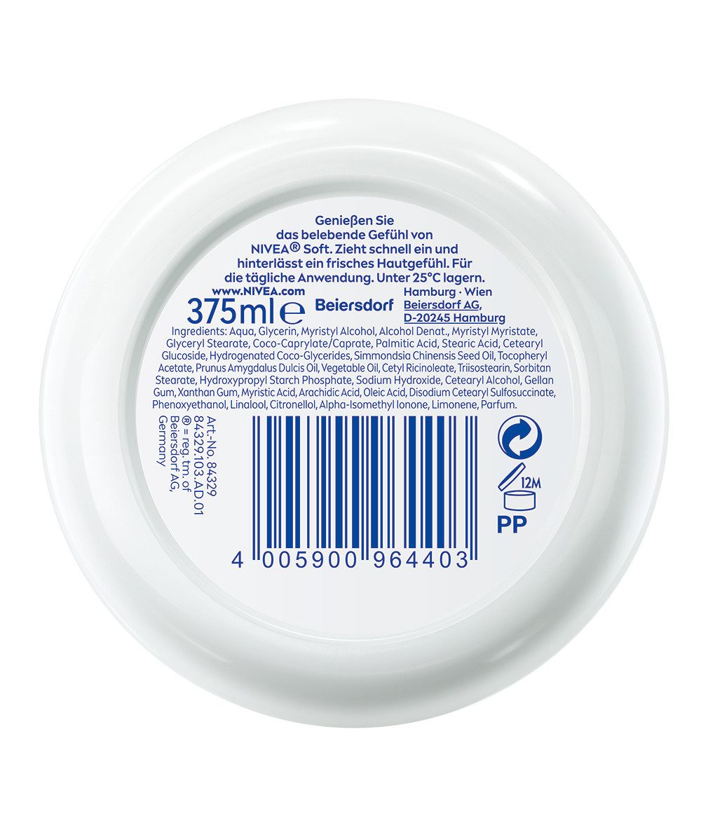 Nivea Gesichtspflege 2 x NIVEA Creme Soft 48h intensive Feuchtigkeit vegane Formel 375 ml, 2-tlg.