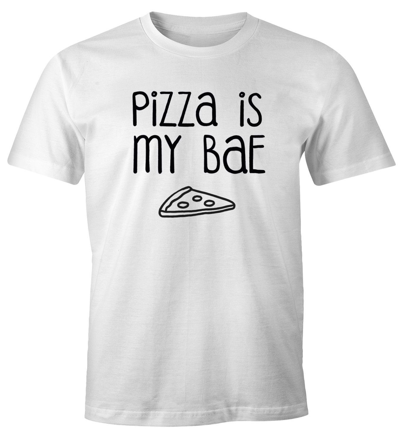 MoonWorks Print-Shirt Herren T-Shirt Pizza is my BAE Before Anything Else Lover Fun-Shirt Moonworks® mit Print weiß