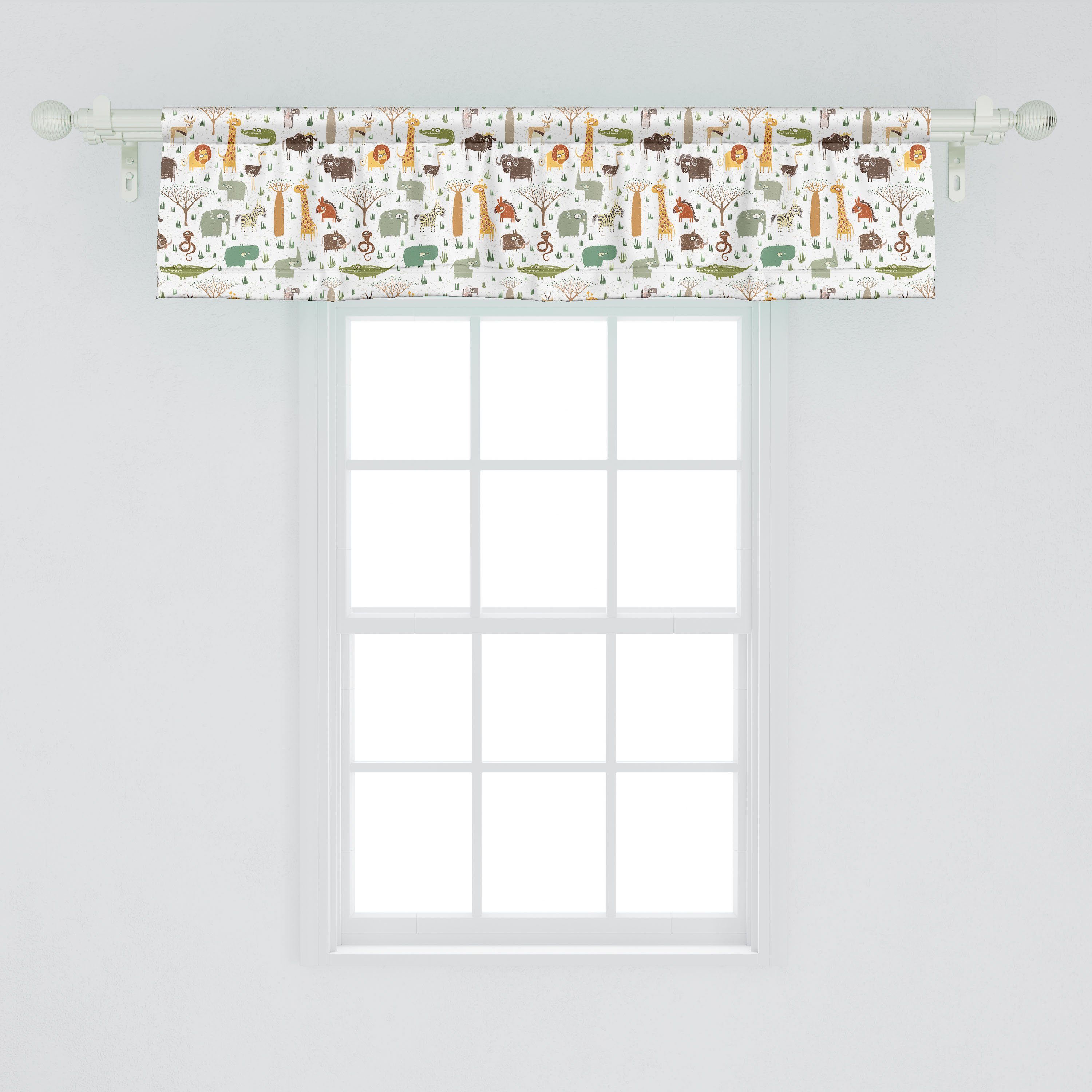 Scheibengardine Vorhang Volant Stangentasche, mit Schlafzimmer Cartoon-Tier afrikanische Grunge Microfaser, Dekor für Küche Abakuhaus