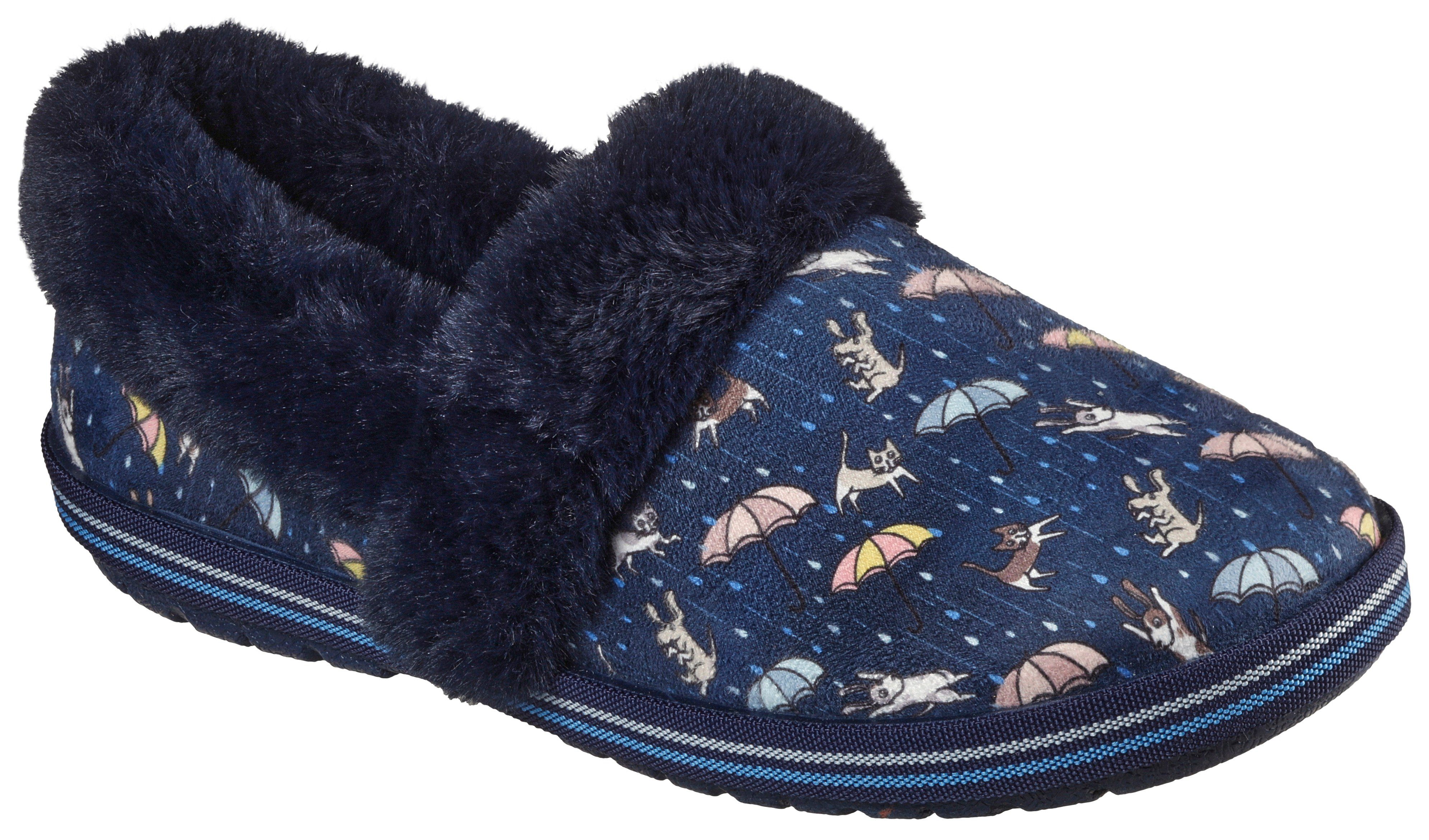 Skechers TOO COZY MOVIE NIGHT Pantoffel mit witzigem Hunde- und Katzenprint