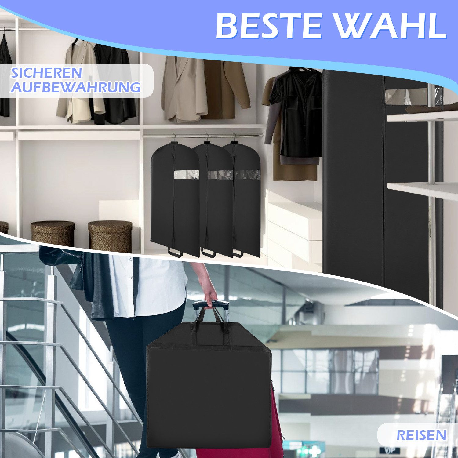 Clanmacy Sitzsack Kleidersack Schutzhülle Kleidertasche Deluxe Reisesack Kleiderhülle (5 St) – Bild 3 von 5