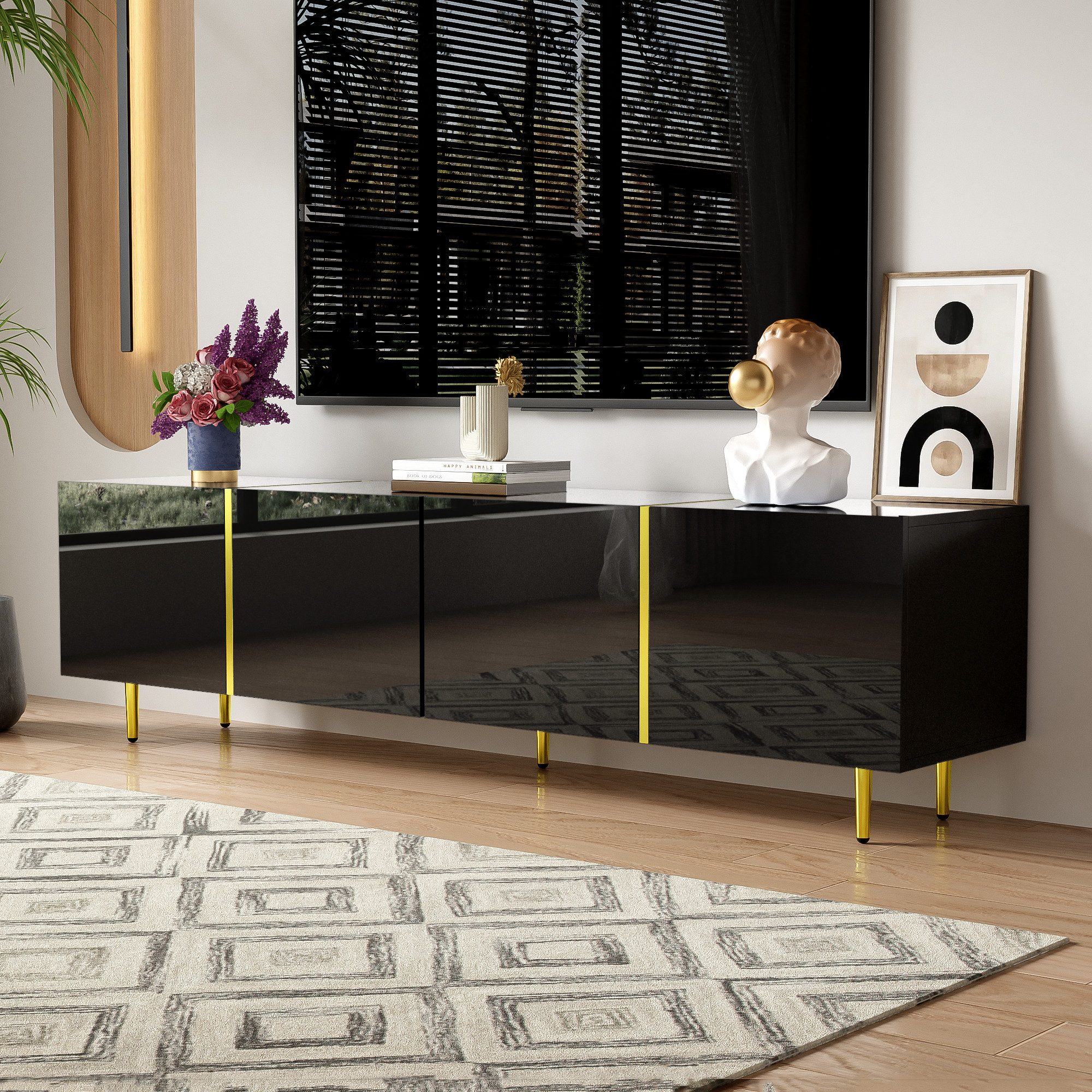 HAUSS SPOLE Lowboard Schwarzes Hochglanz mit 4 Türen, modern und schlicht S günstig online kaufen