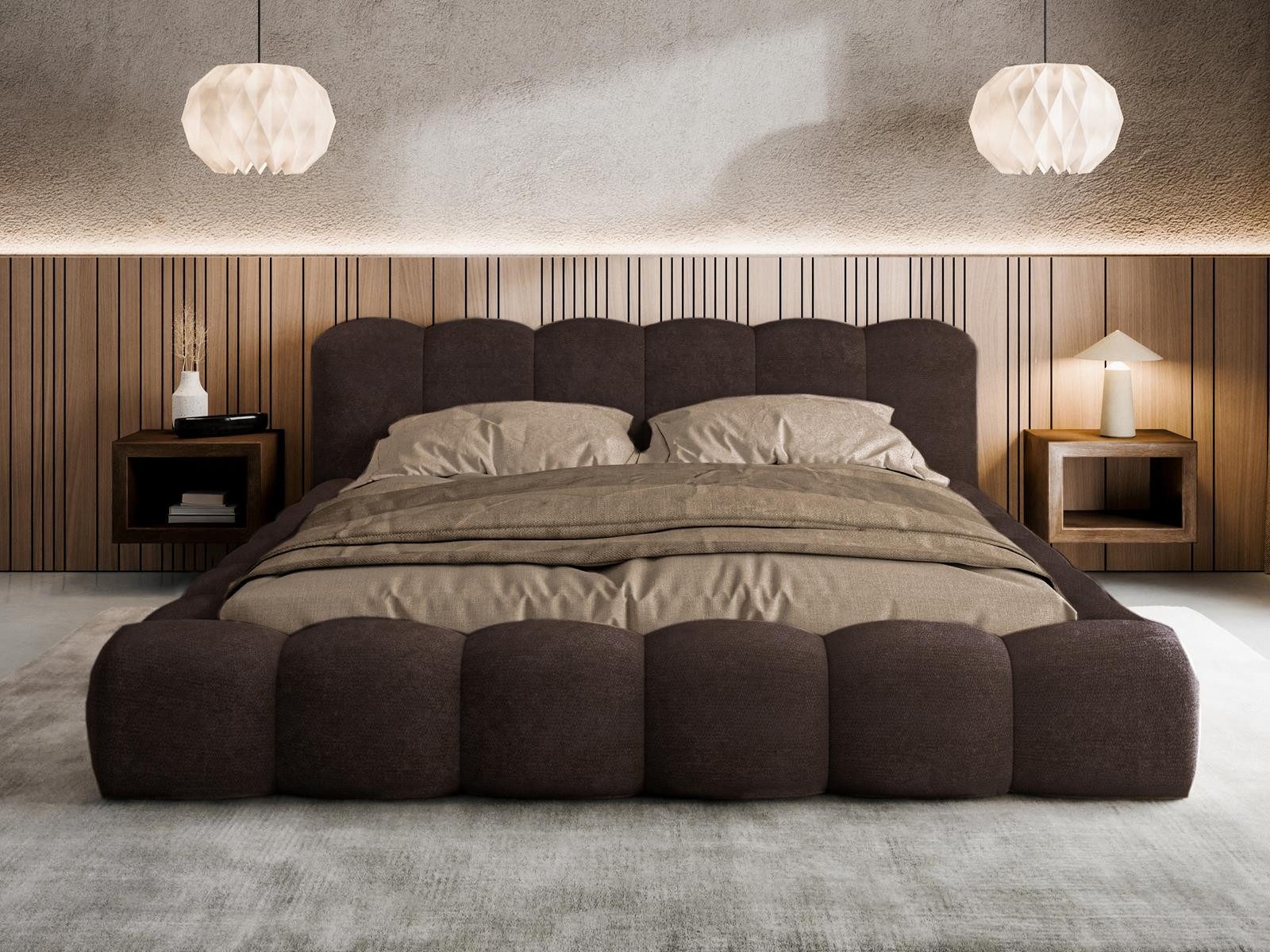 Compleo Polsterbett ERMS Bett bubble, Designerbett (Schlafzimmer Bett modern), (Chenille-Stoff), Doppelbett gepolstert, Wolkenbett