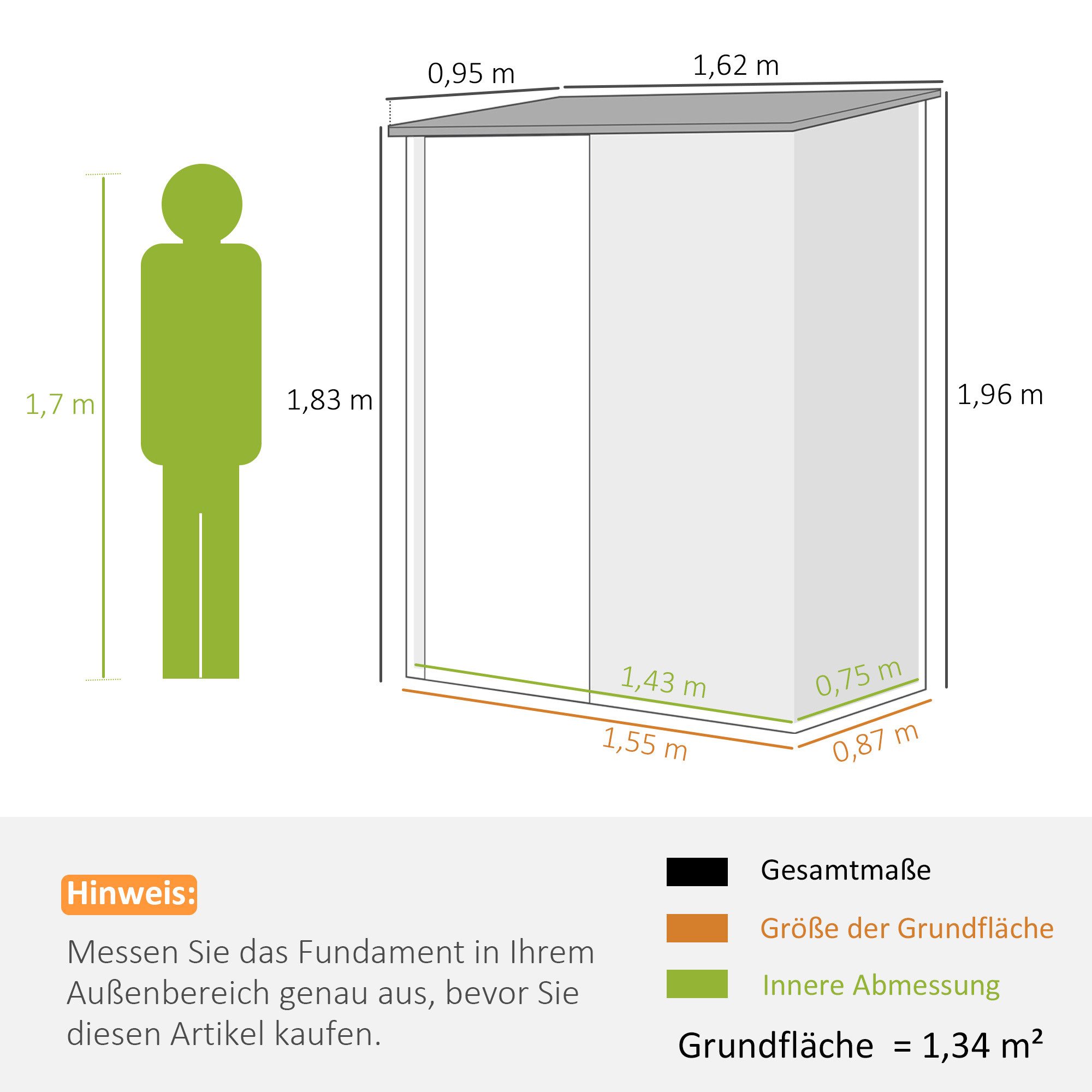 Outsunny Gerätehaus abschließbar Metall Geräteschuppen mit Pultdach, BxT: 161.5x94.5 cm, (Gerätehaus, 1 St., Geräteschuppen), für Garten, Braun