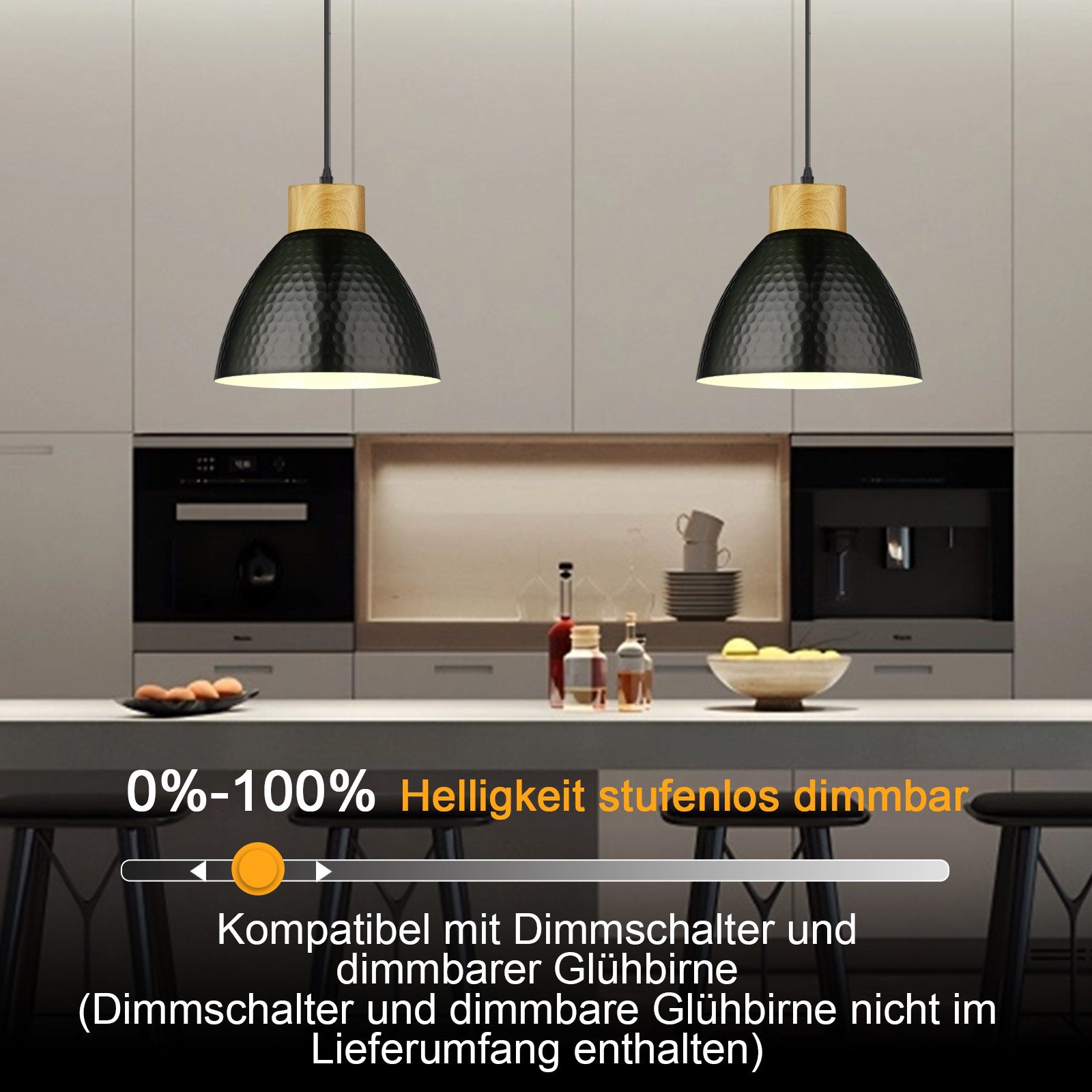POPOLIC Pendelleuchte Deckenlampe Deckenleuchte höhenverstellbar bis 165cm, dimmbar, Holzoptik, inkl. Montagezubehör, für Wohnzimmer, Schlafzimmer, Flur