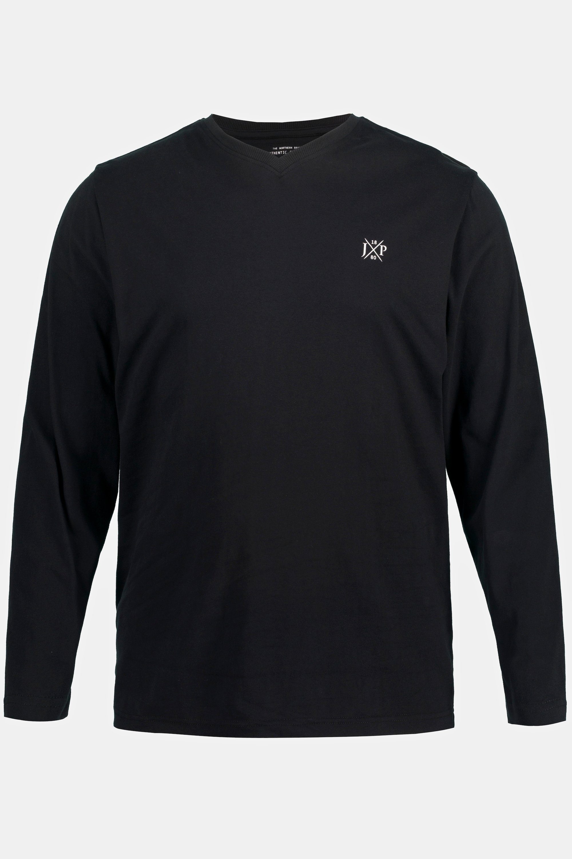Basic T-Shirt bis XL 8 Langarmshirt JP1880 V-Ausschnitt schwarz Langarm