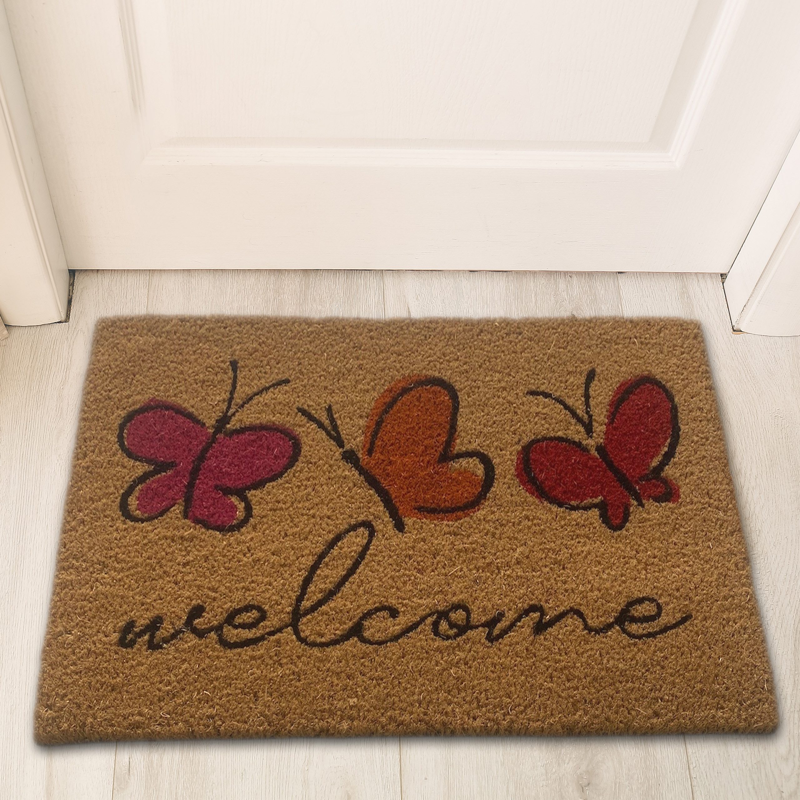 TeppichHome24 Outdoorteppich Robuster Fußabtreter mit Naturfasern • Welcome in bunt, Rechteckig