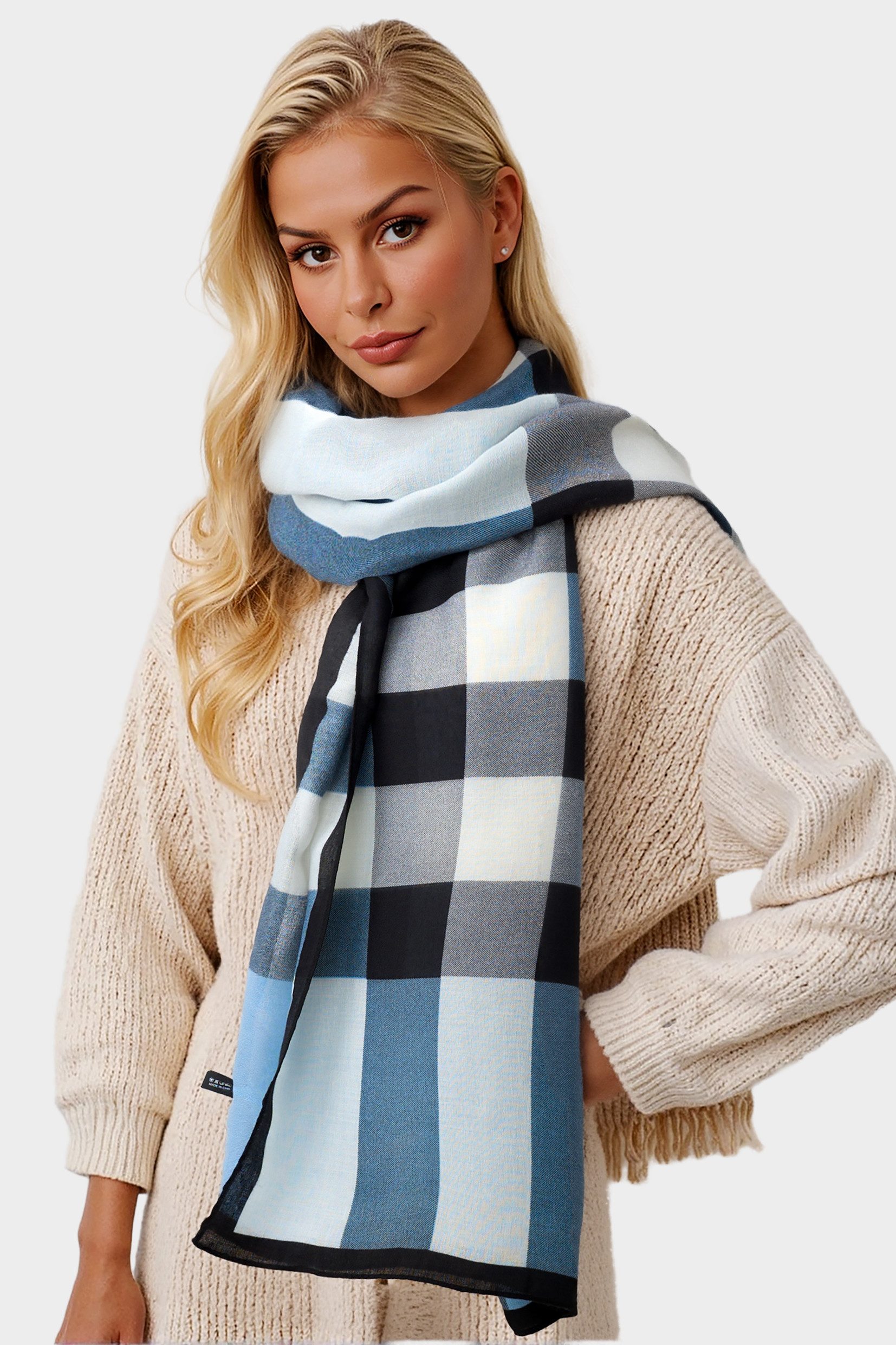 FS Collection Modeschal Damen Schal leicht & weich – Muster, Blumen, Blätter, Punkte, 100% Polyester – leicht, weich, formstabil