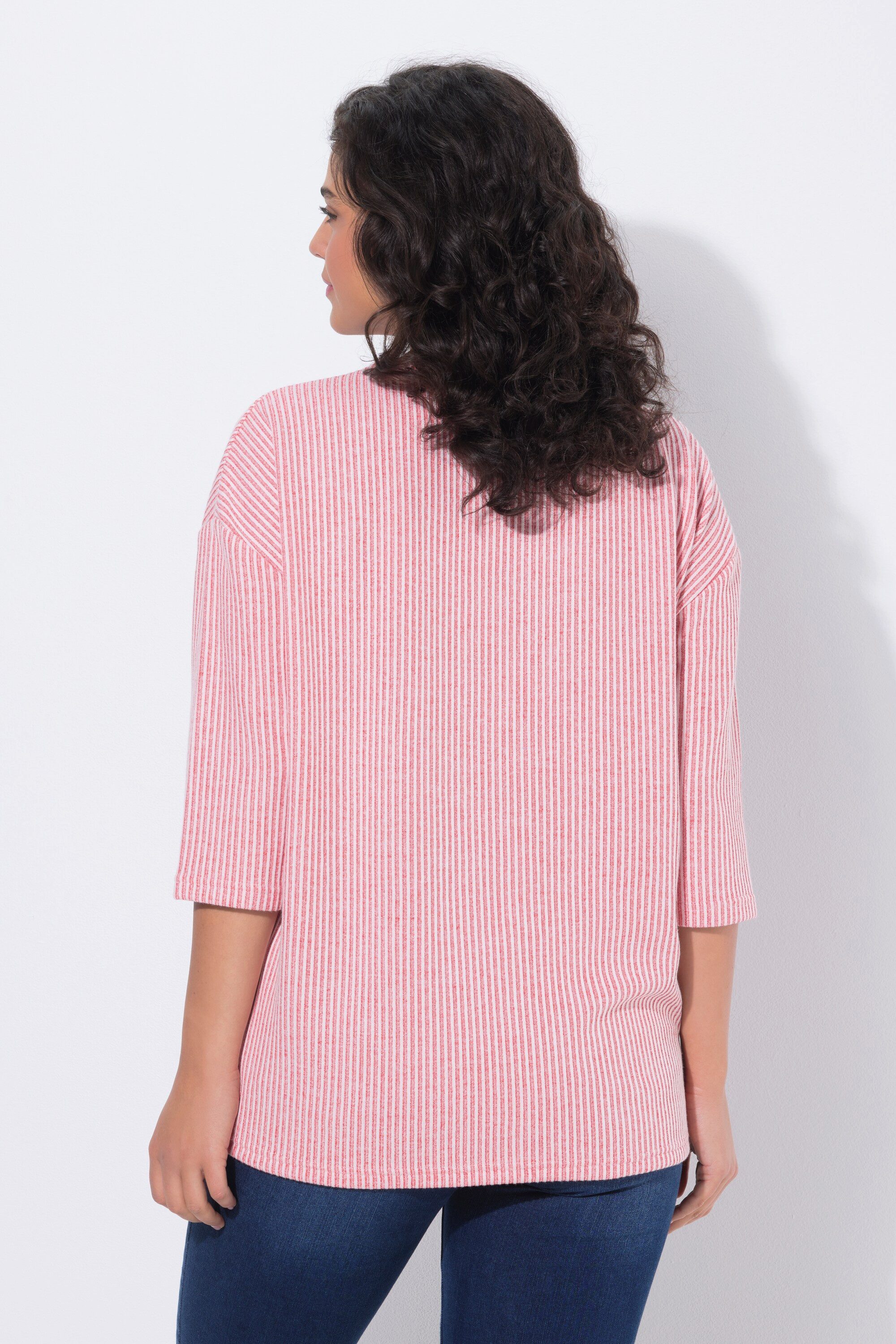 Ulla Popken Strickpullover Pullover Streifenstruktur Rundhals 3/4-Arm