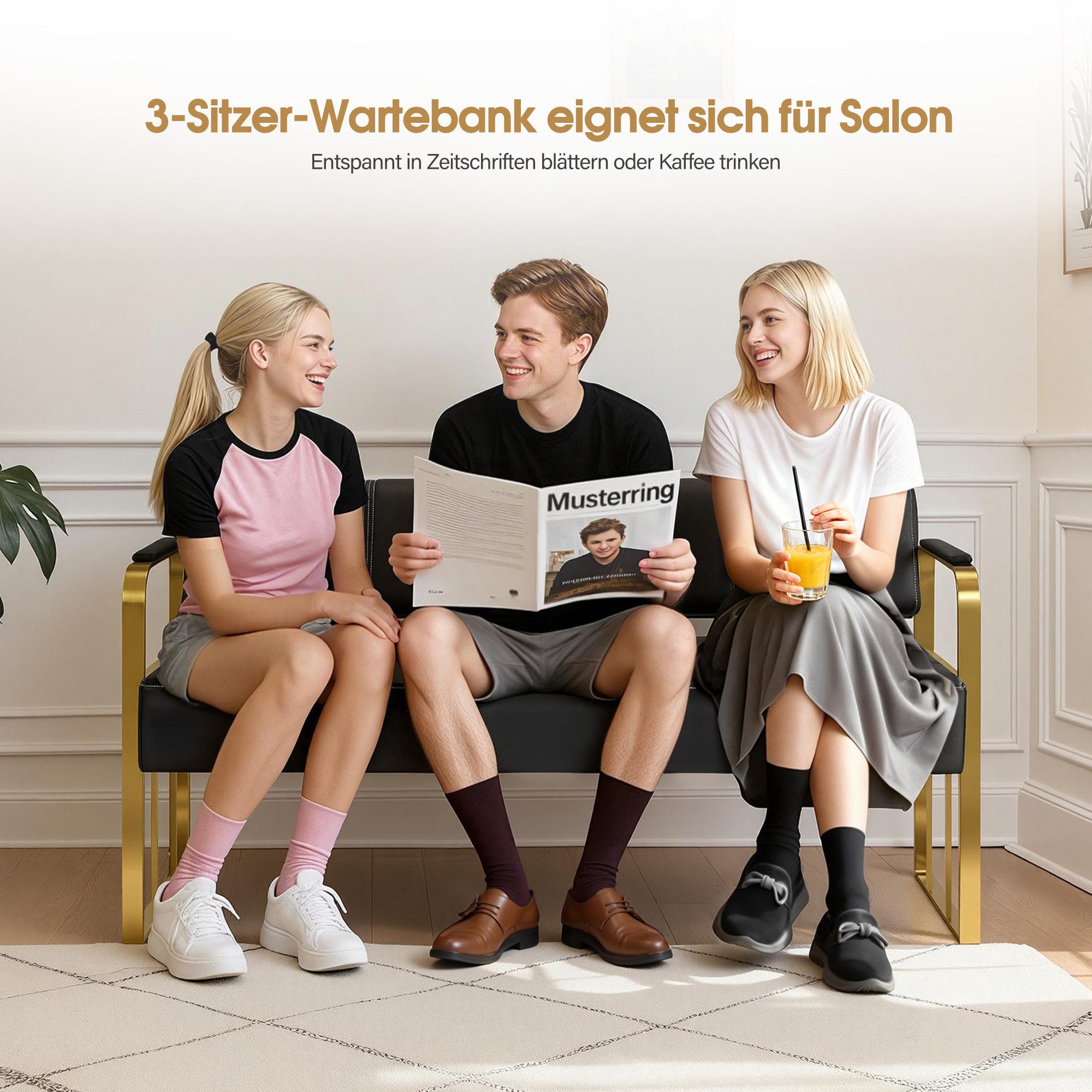 Barberpub Sitzbank BarberPub Sitzbank mit Rückenlehne W528 (Schwarz-Gold/Kunstleder) – Bild 5 von 5
