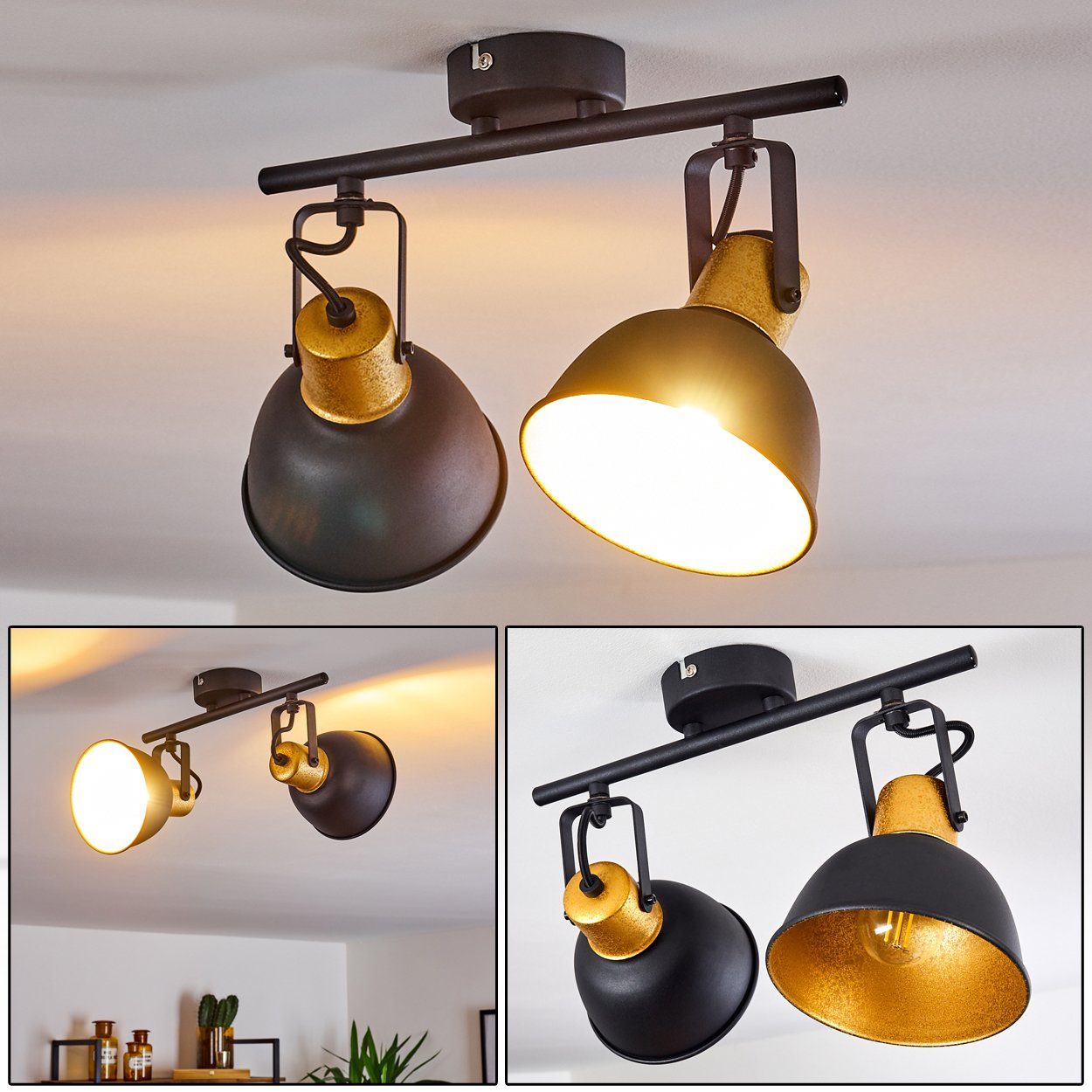 hofstein Deckenleuchte »Ardore« Deckenlampe aus Metall in Schwarz/Gold, ohne Leuchtmittel, mit verstellbaren Strahlern, 2xE14, Spot im Retro/Vintage Design