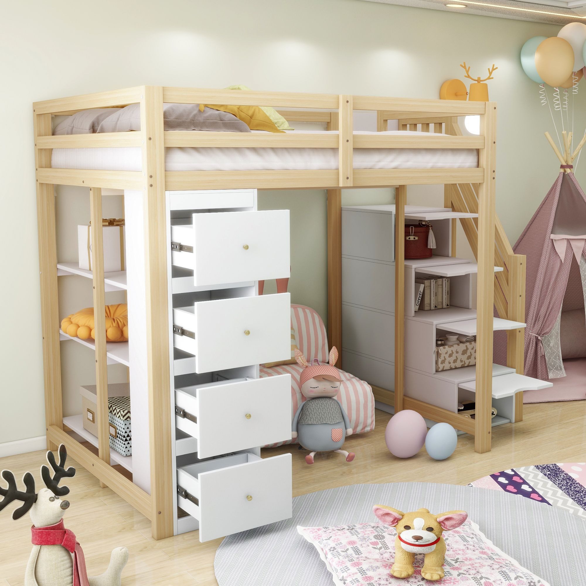 STILVORA Hochbett 140×200 Kinderbett mit Stauraum günstig online kaufen