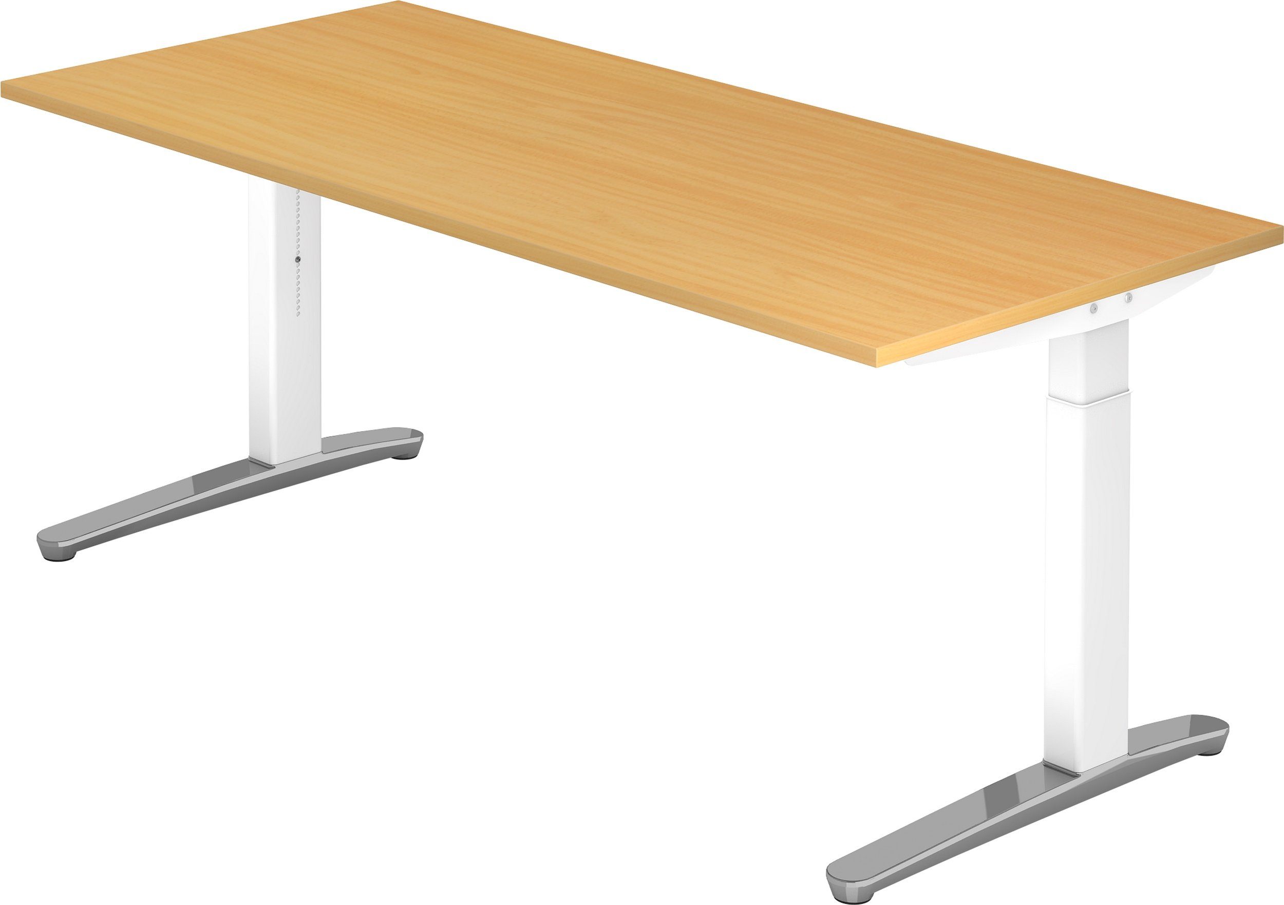bümö Schreibtisch Schreibtisch Serie-XB, Rechteck: 180 x 80 cm - Dekor: Buche - Gestell: Weiß/Alu poliert