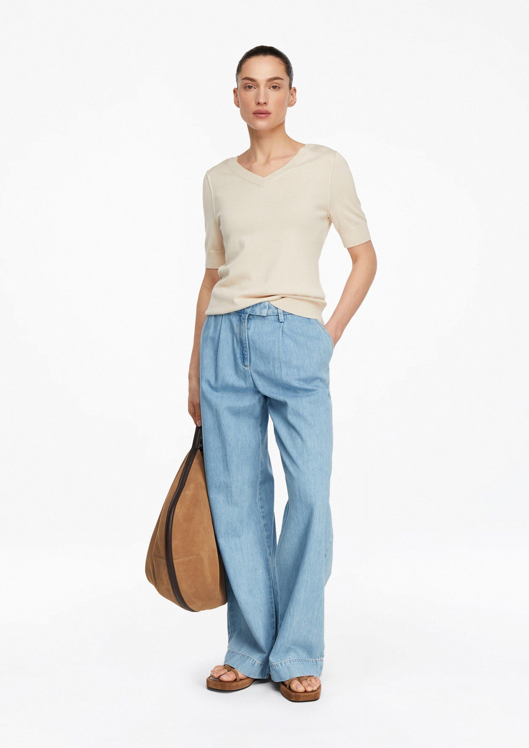 comma Kurzarmpullover Strickpullover Kurzarm-Pullover mit tiefem Rückenausschnitt und Bindedetail