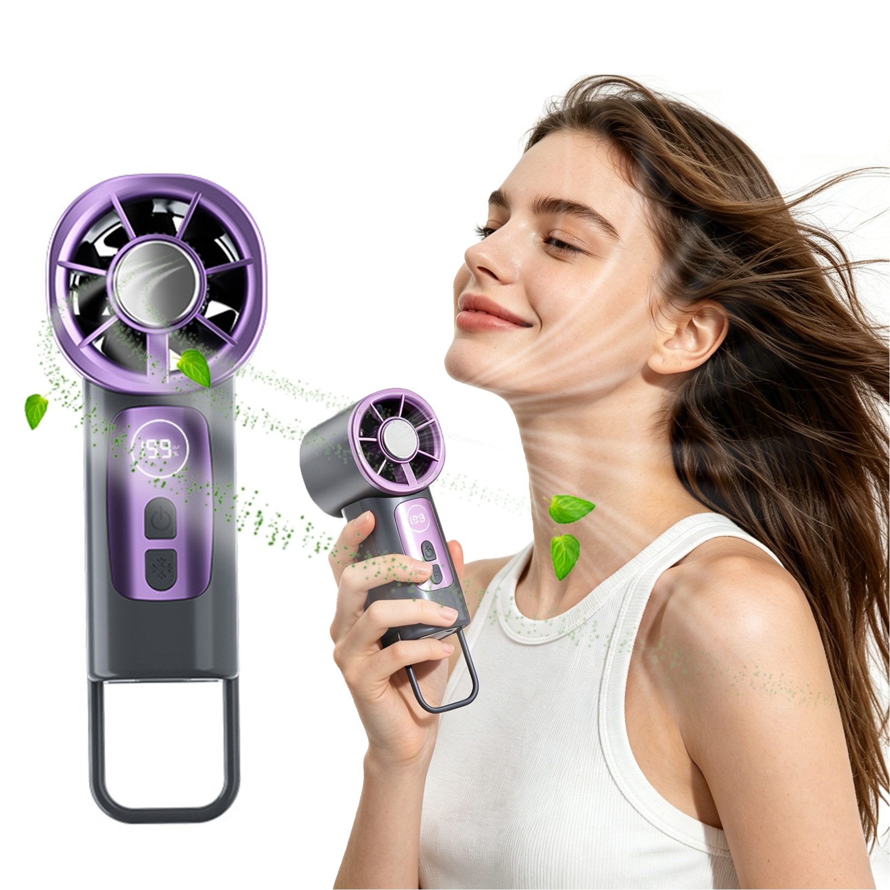 Senmudi Handventilator Tragbarer Mini-Ventilator Einstellbare Geschwindigkeit(1-199),1200mAh, Tischventilator Digitales Display,Für Frauen Männer Reisen/Camping