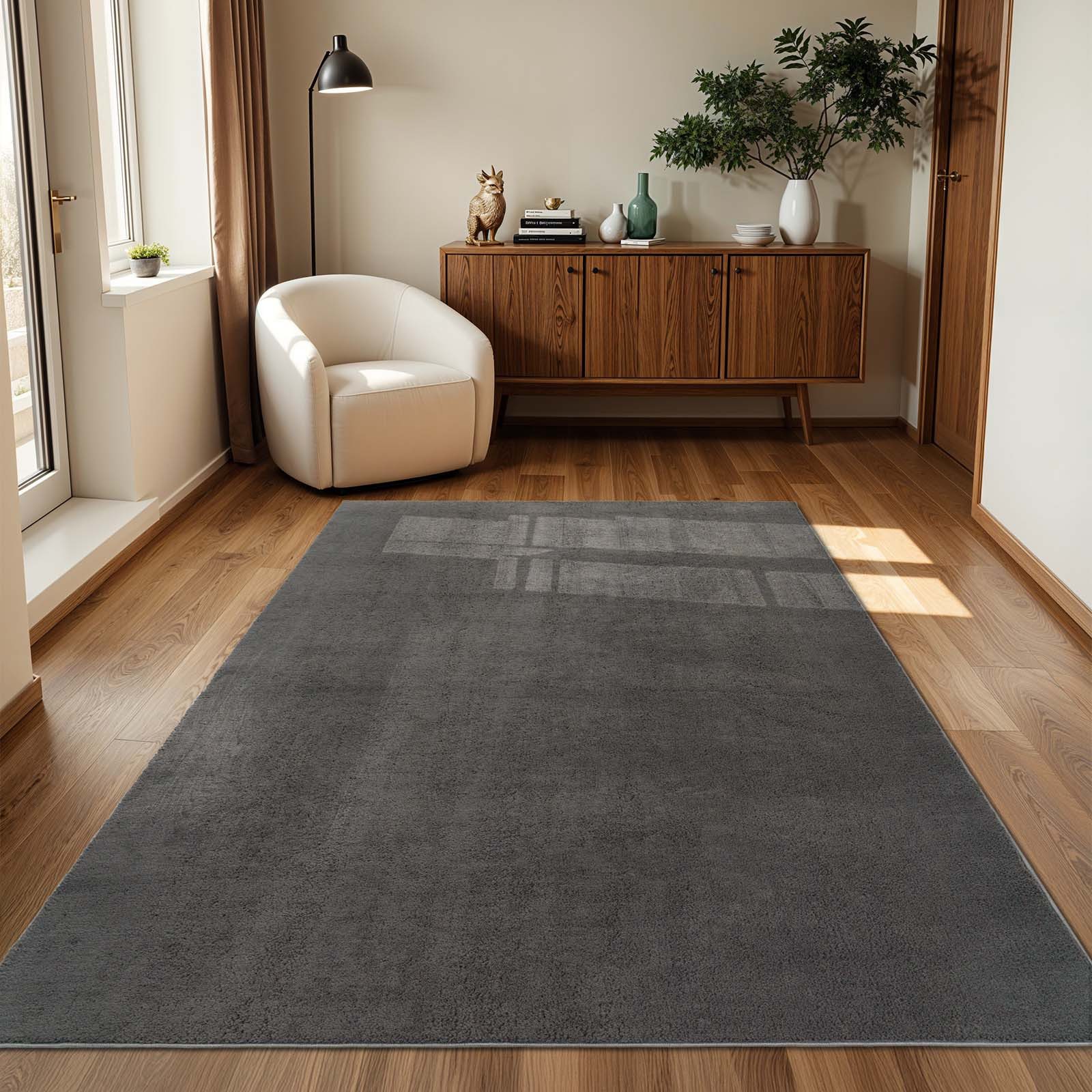 TaraCarpet Teppich Supersoft Kurzflorteppich Fiona Uni, rechteckig, Höhe: 14 mm, Wohnzimmer, Schlafzimmer, Esszimmer, Fiona anthrazit 50x80