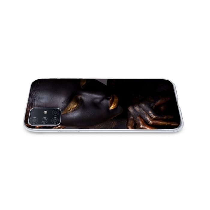 MuchoWow Handyhülle Frau - Schwarz - Gold - Kunst Phone Case Handyhülle Samsung Galaxy A71 Silikon Schutzhülle