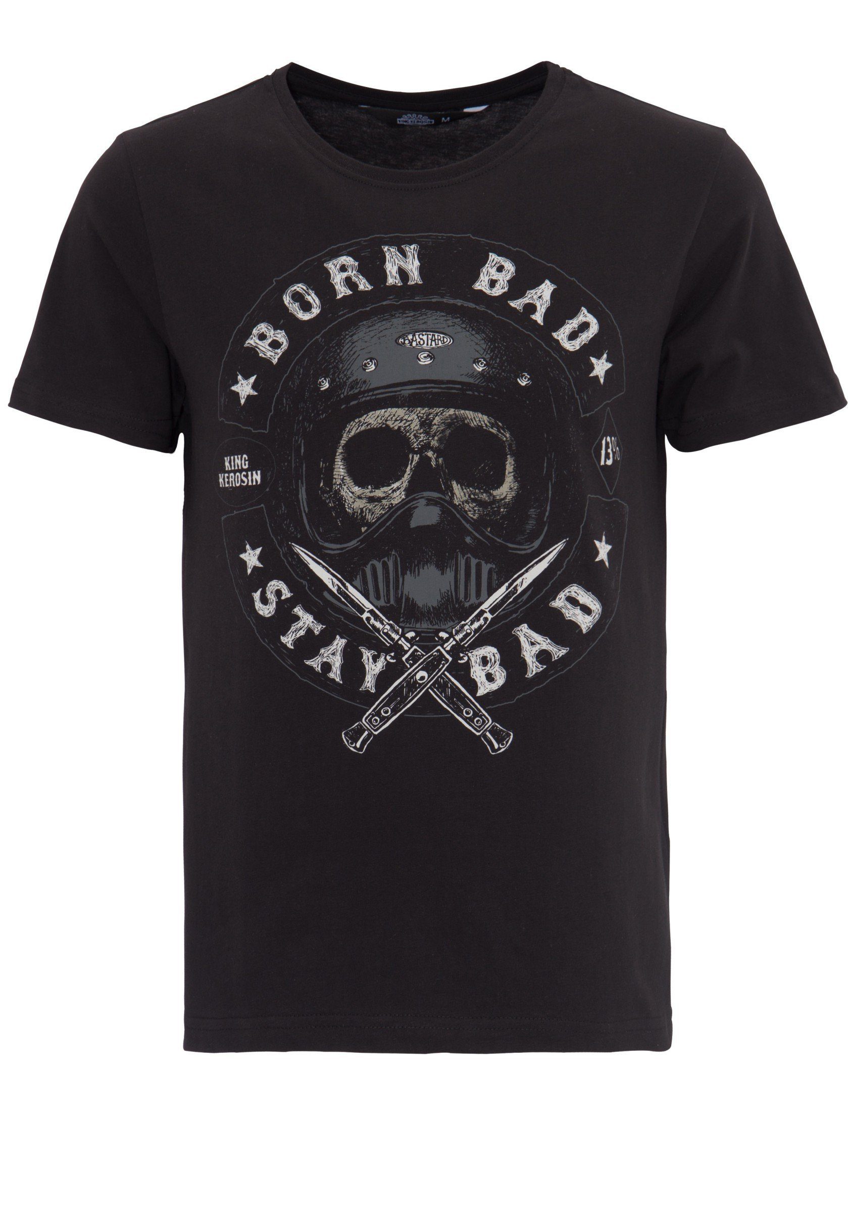 KingKerosin T-Shirt mit Skull Print Born Bad Stay Bad