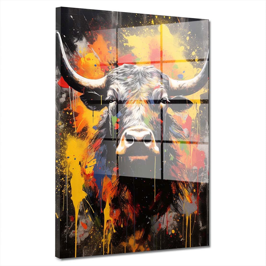 Artedinoi Acrylglasbild Stier Pop Art abstrakt splatter Acrylglas Wandbild Bild Wanddeko Wohnz