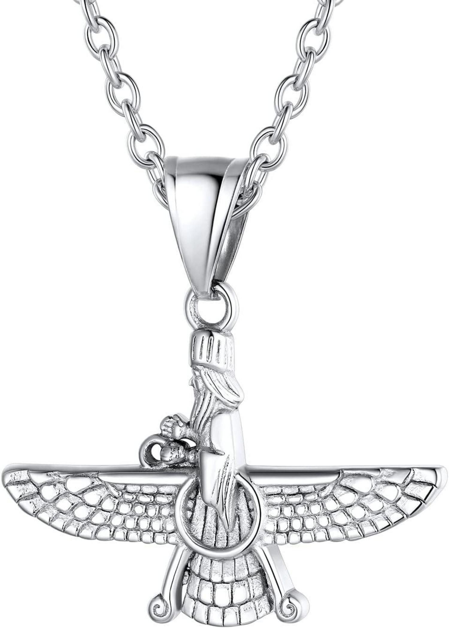 Kette und Anhänger Set Faravahar Anhänger Halskette Edelstahl Zoroastrismus Persisch