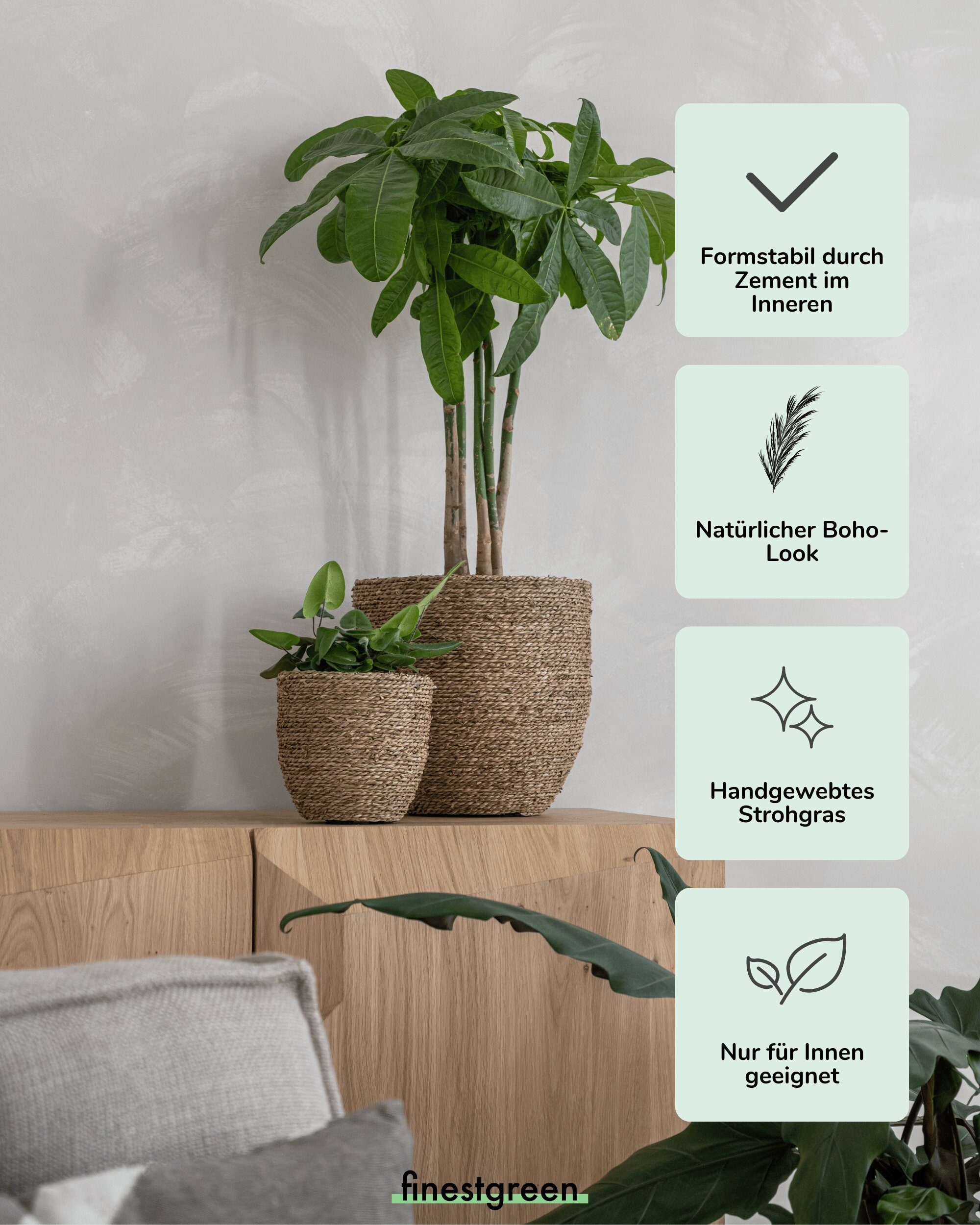 finestgreen Pflanzkübel Cody Straw Grass, Pflanzkübel aus handgewebtem Stro günstig online kaufen