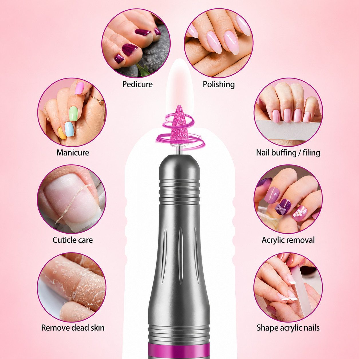 PTUI Maniküre-Pediküre-Set Elektrischer Nagelfräser 11-in-1 Set für Gel Acryl Nägel 20000 U/min, 79-tlg., Professionelles 11-teiliges Nagelfräser-Set für Manikü – Bild 2 von 4