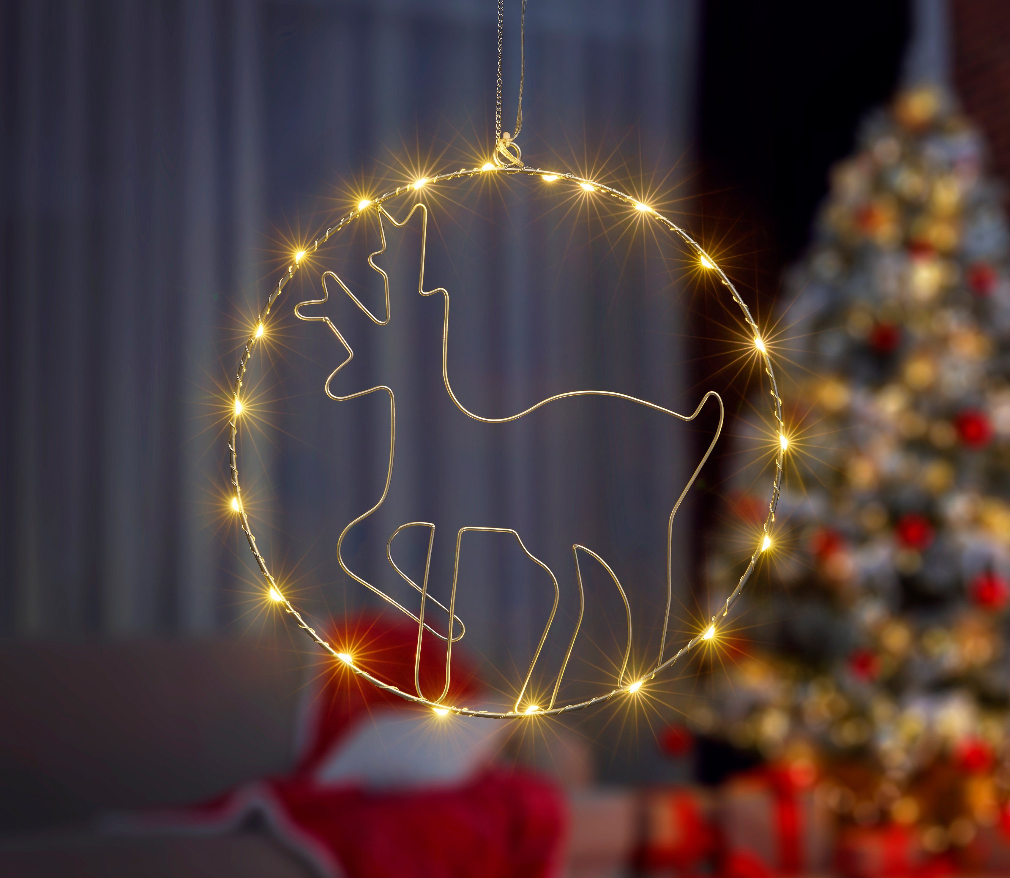 IC Winterworld LED LED Weihnachtsdeko, fest ca. Rentier-Motiv, integriert, Dekolicht Warmweiß, mit Metall-Ring 30cm Beleuchteter Ø