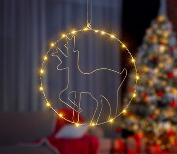 IC Winterworld LED Dekolicht Weihnachtsdeko, LED fest integriert, Warmweiß, Beleuchteter Metall-Ring mit Rentier-Motiv, Ø ca. 30cm