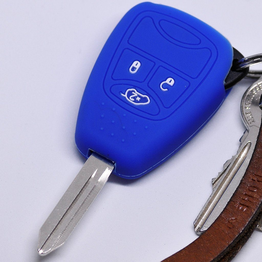 mt-key Schlüsseltasche Autoschlüssel Softcase Silikon Schutzhülle Blau, für Chrysler 300C Voyager Dodge RAM Jeep Commander Grand Cherokee