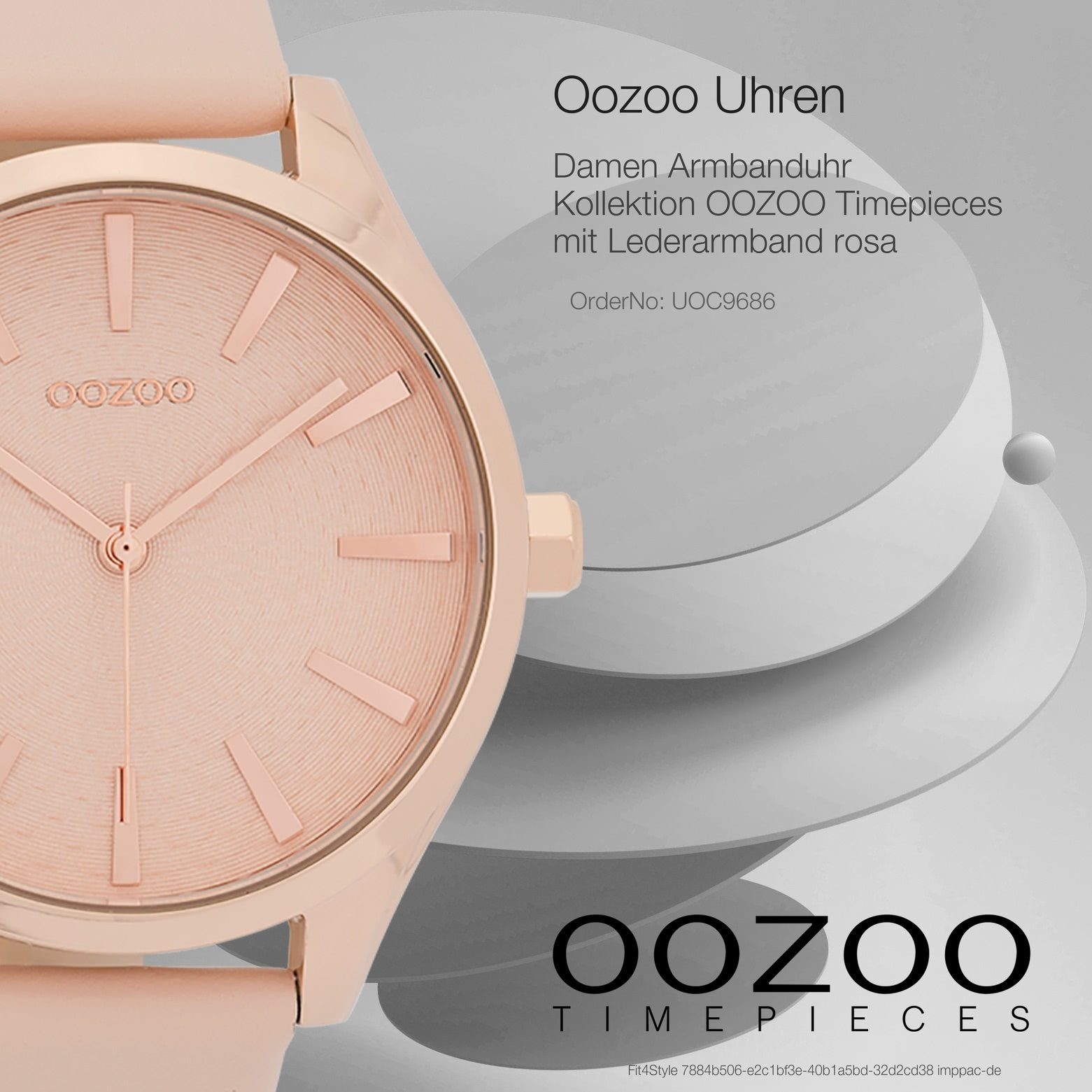 OOZOO Lederarmband Damenuhr rosa, 42mm), Fashion Timepieces, Damen groß Oozoo Armbanduhr Quarzuhr rund, (ca.